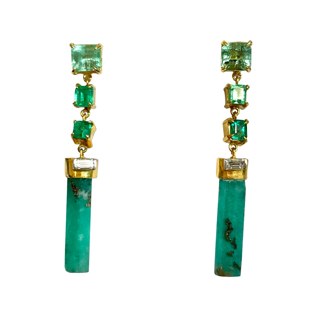Diamond Emerald Long Earrings