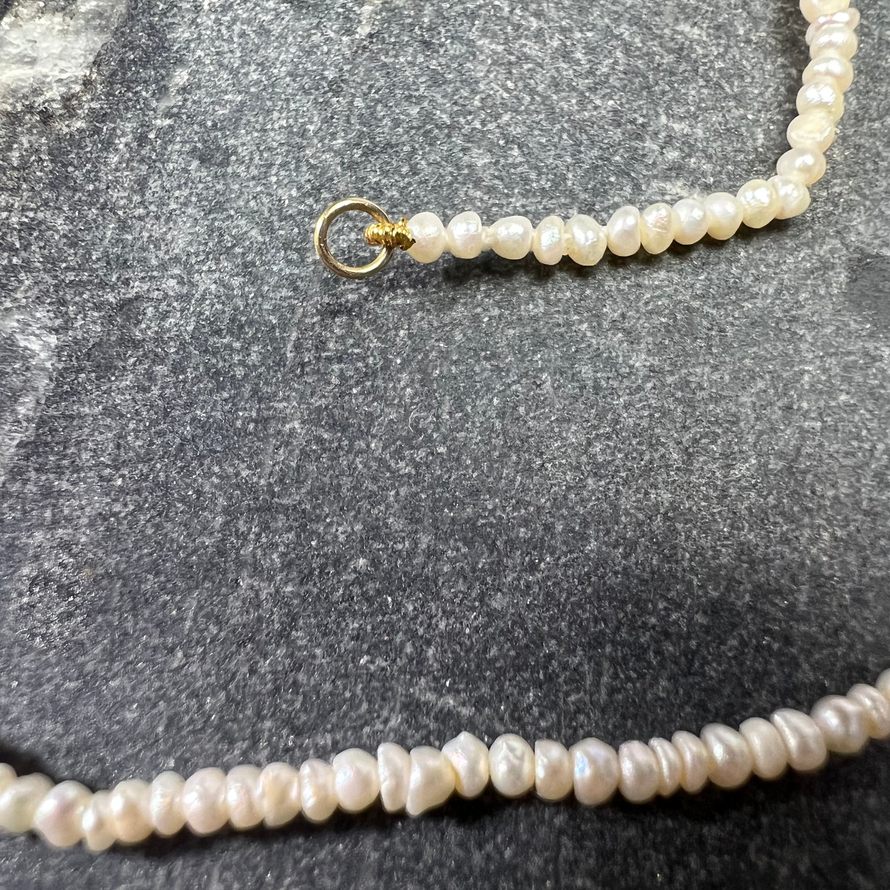 2mm Seed Pearl Necklace 14K Yellow Gold 15"