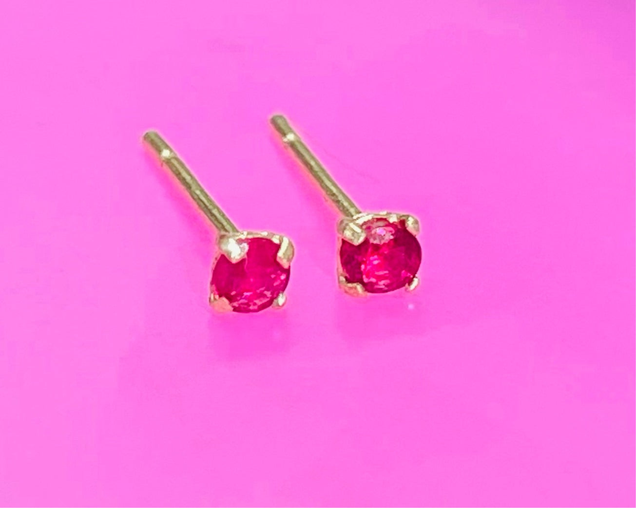 2MM Natural Ruby Baby Micro 14K Yellow Gold Stud Earrings