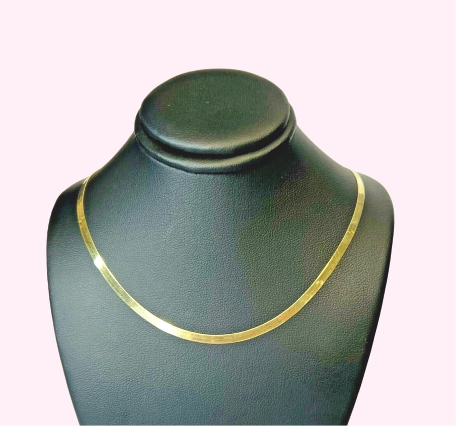 Shimmering 10K Solid Yellow Gold Herringbone 3mm Chain Necklace 18"-20”