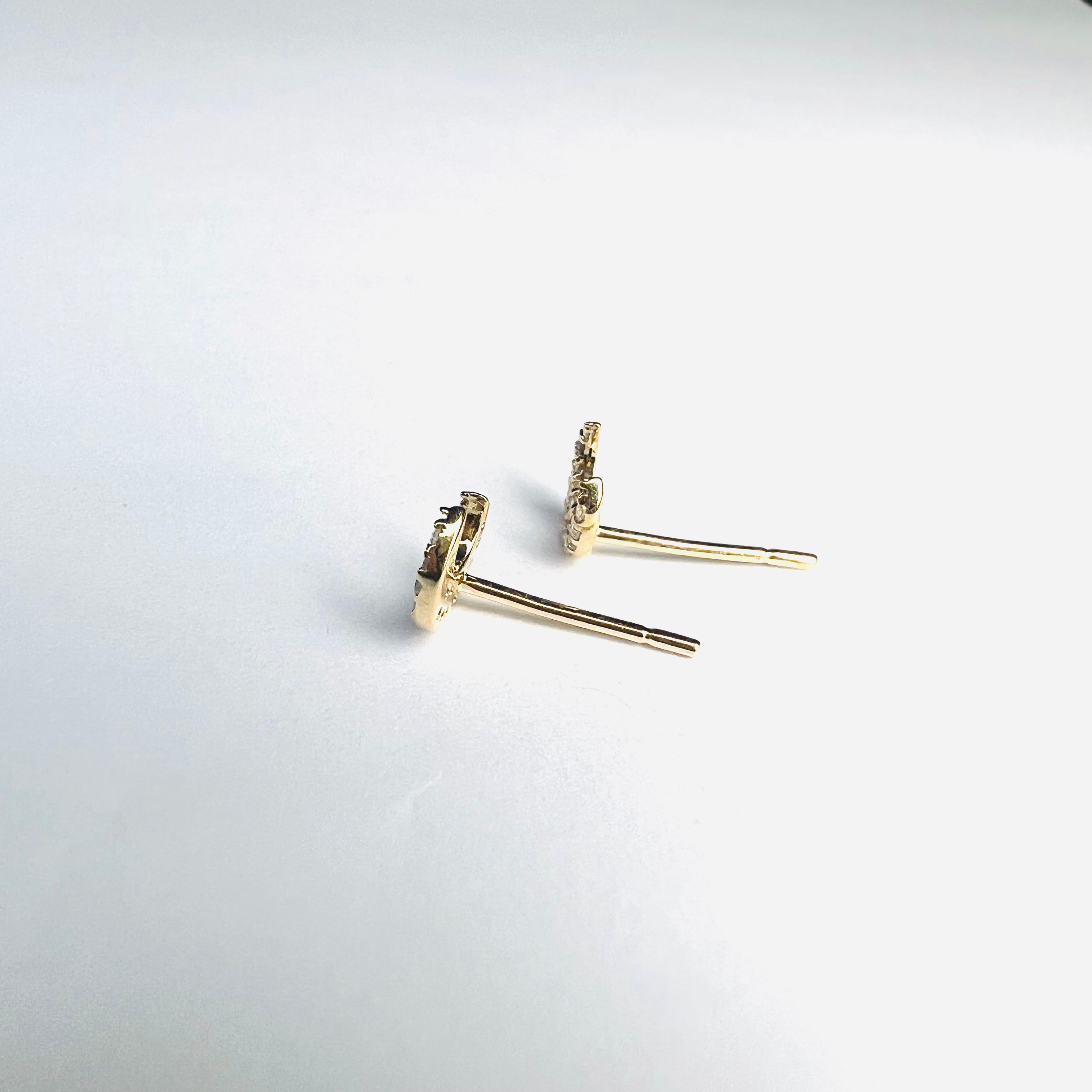 14k Yellow Gold Pave Diamond Moon Earring Studs 6x5mm