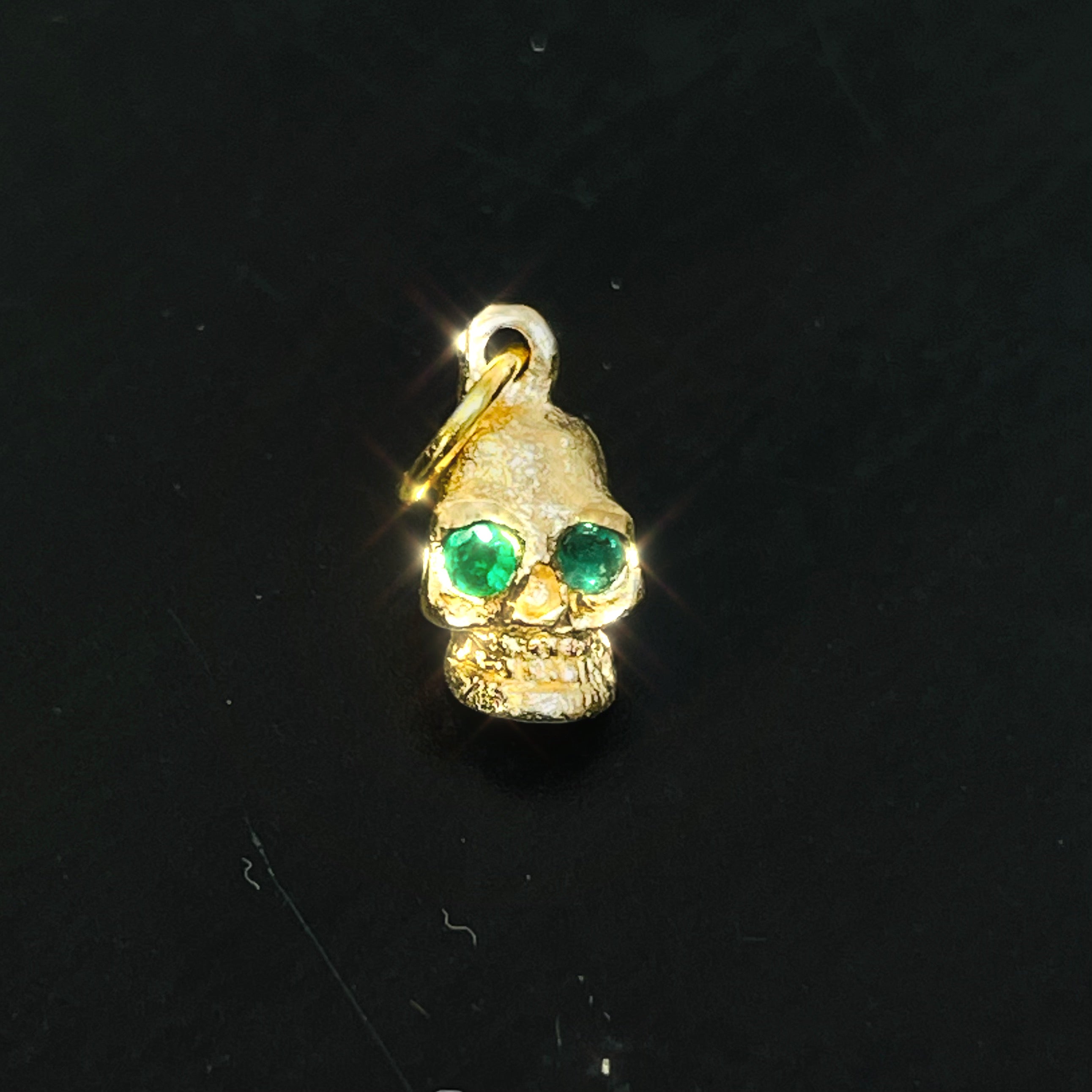 Solid 18K Small Emerald Skull Charm