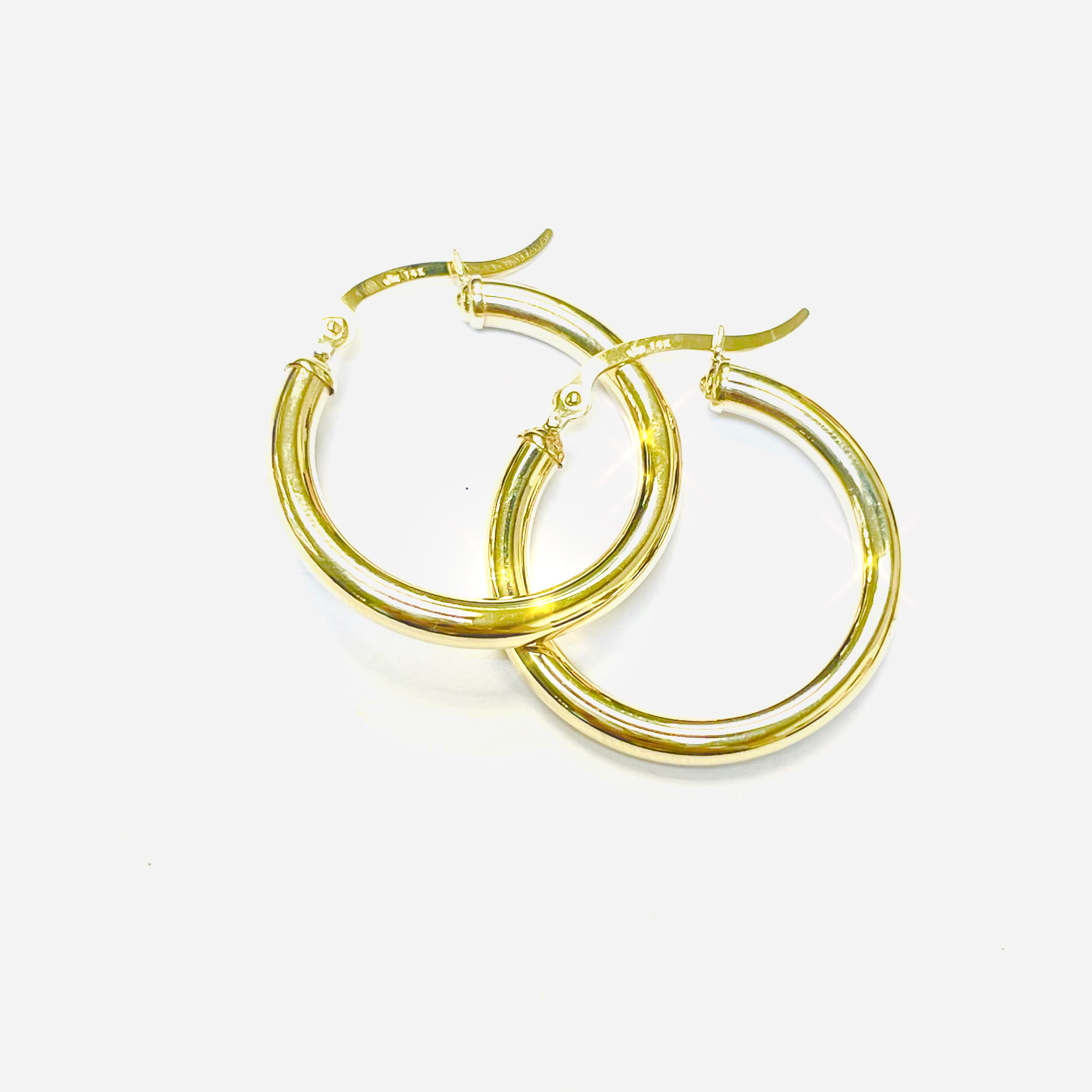 1” 3.5mm 14K Yellow Gold Tube Hoop Earrings