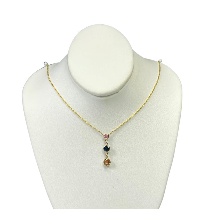 Rainbow Sapphire 16" 14K Yellow Gold Necklace