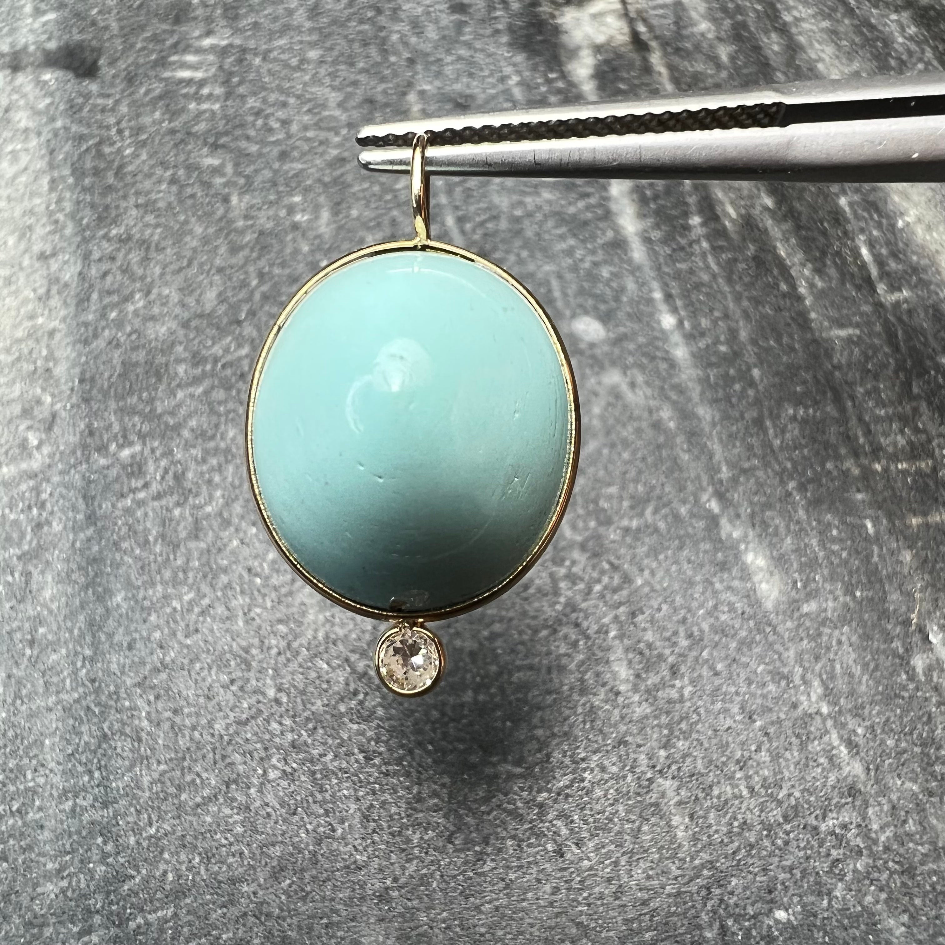 Turquoise and Diamond 14k Yellow Gold Pendant Charm 24x14mm