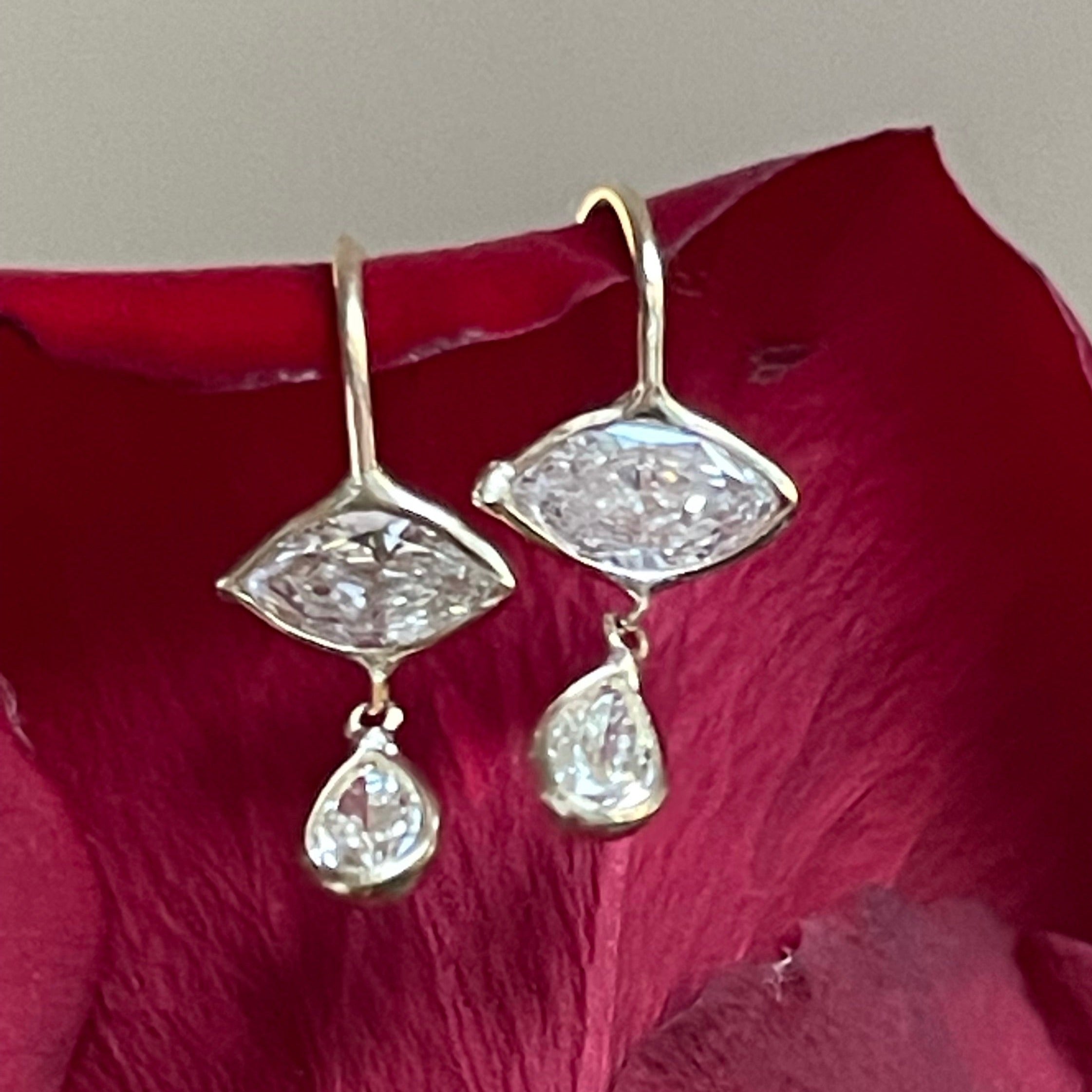 Marquis and Pear Diamond 14K Gold Earrings
