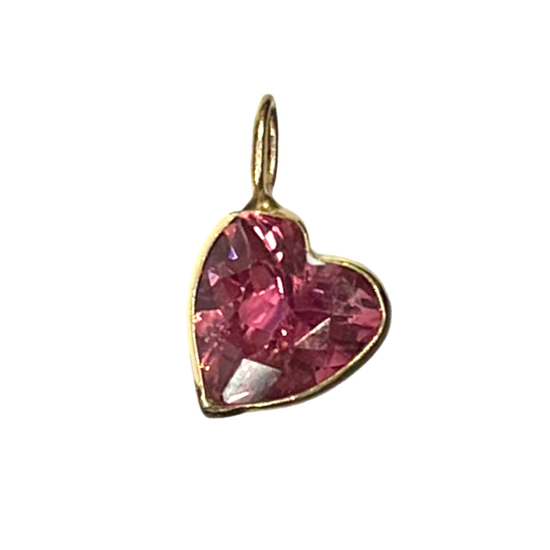 Natural Pink Heart Tourmaline 14K Yellow Gold Pendant Charm 13x8mm