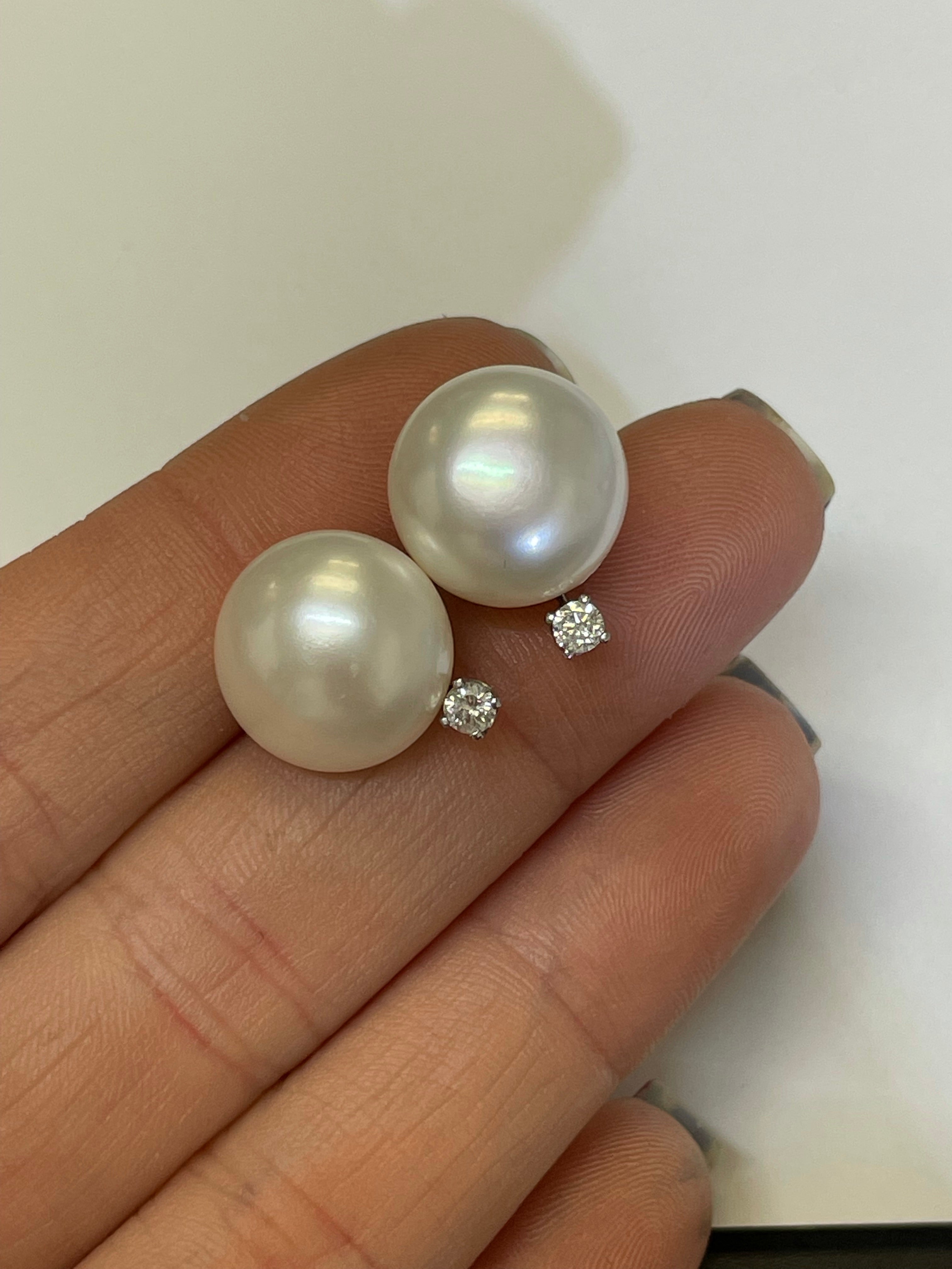 14mm Pearl and .16CT Diamond 14K White Gold Stud Earrings