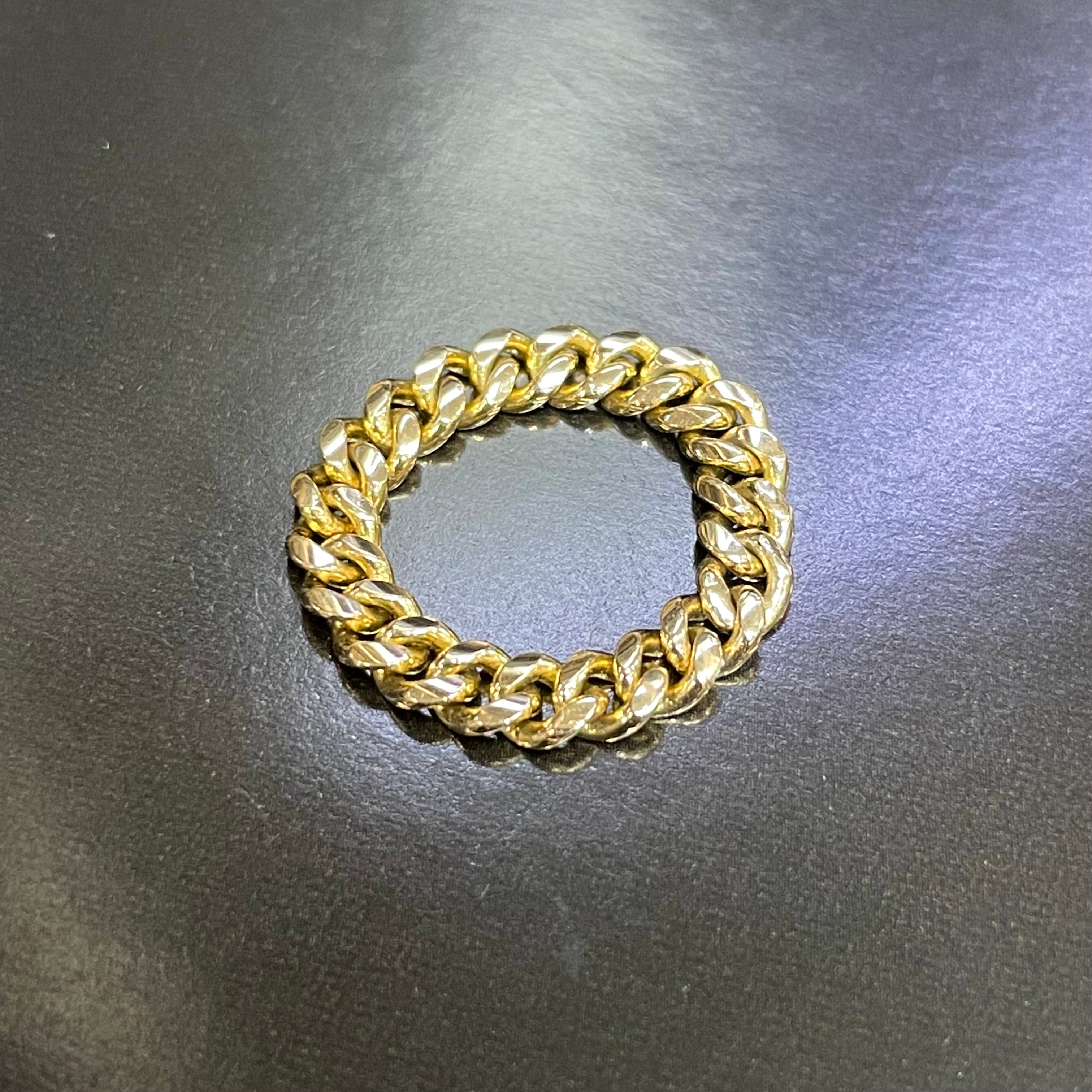 Solid 14K Yellow Gold Natural Cuban Chain Ring