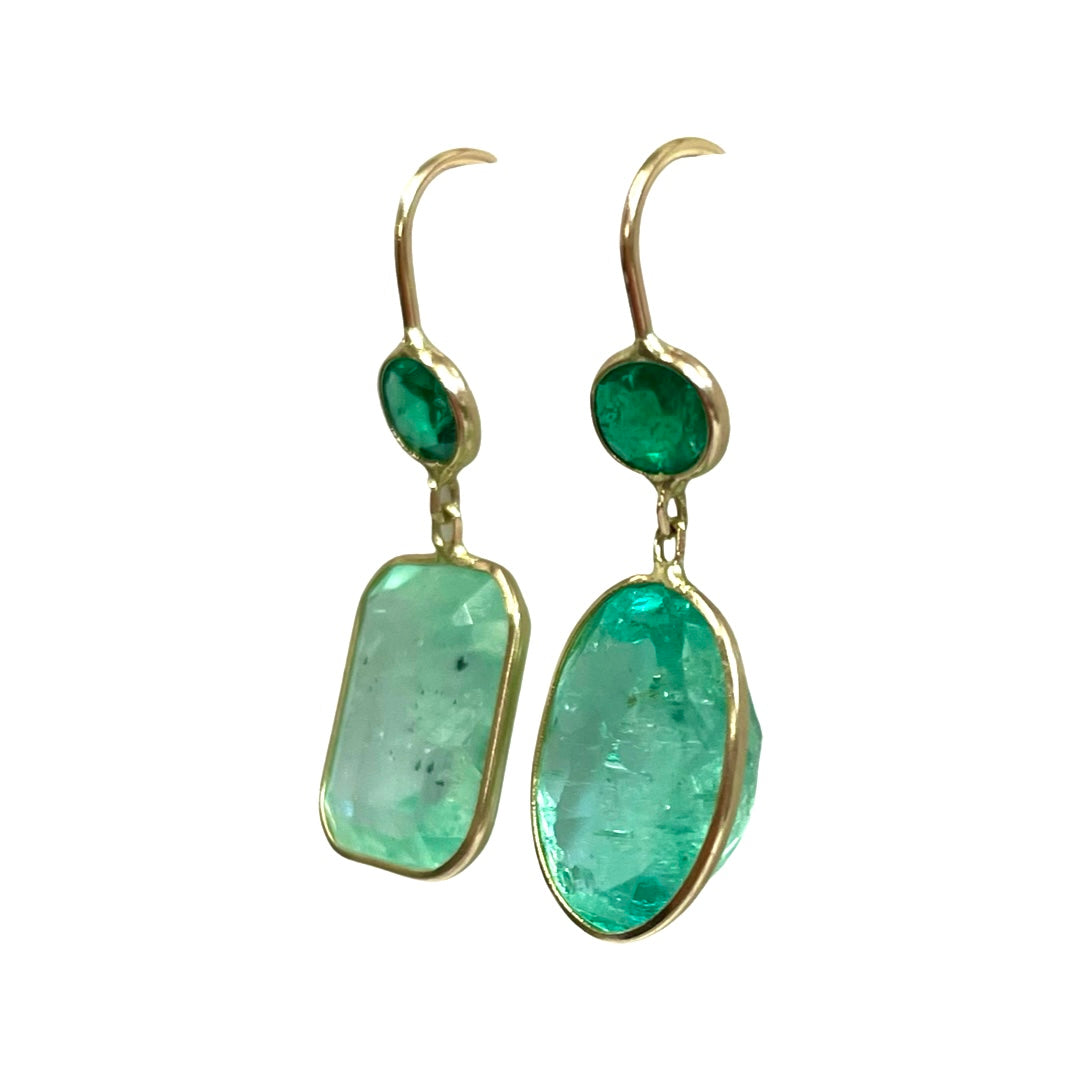 7CT Colombian Emerald Drop Earrings 14K Gold