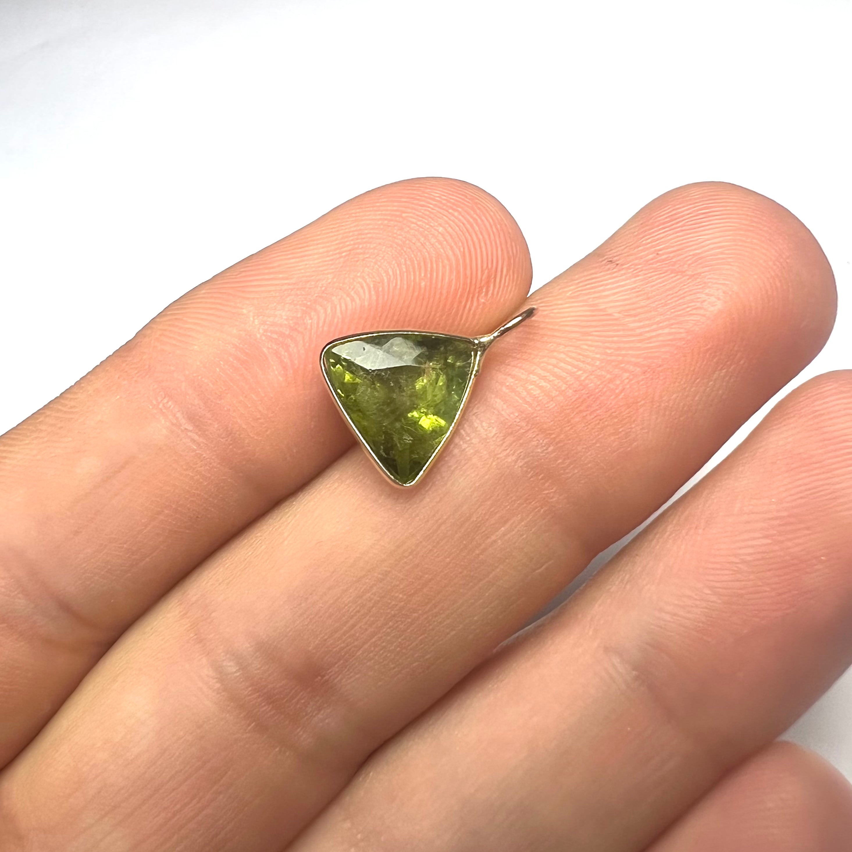 2.25CT Natural Trillion Tourmaline 14K Yellow Gold Pendant Charm 14x10mm