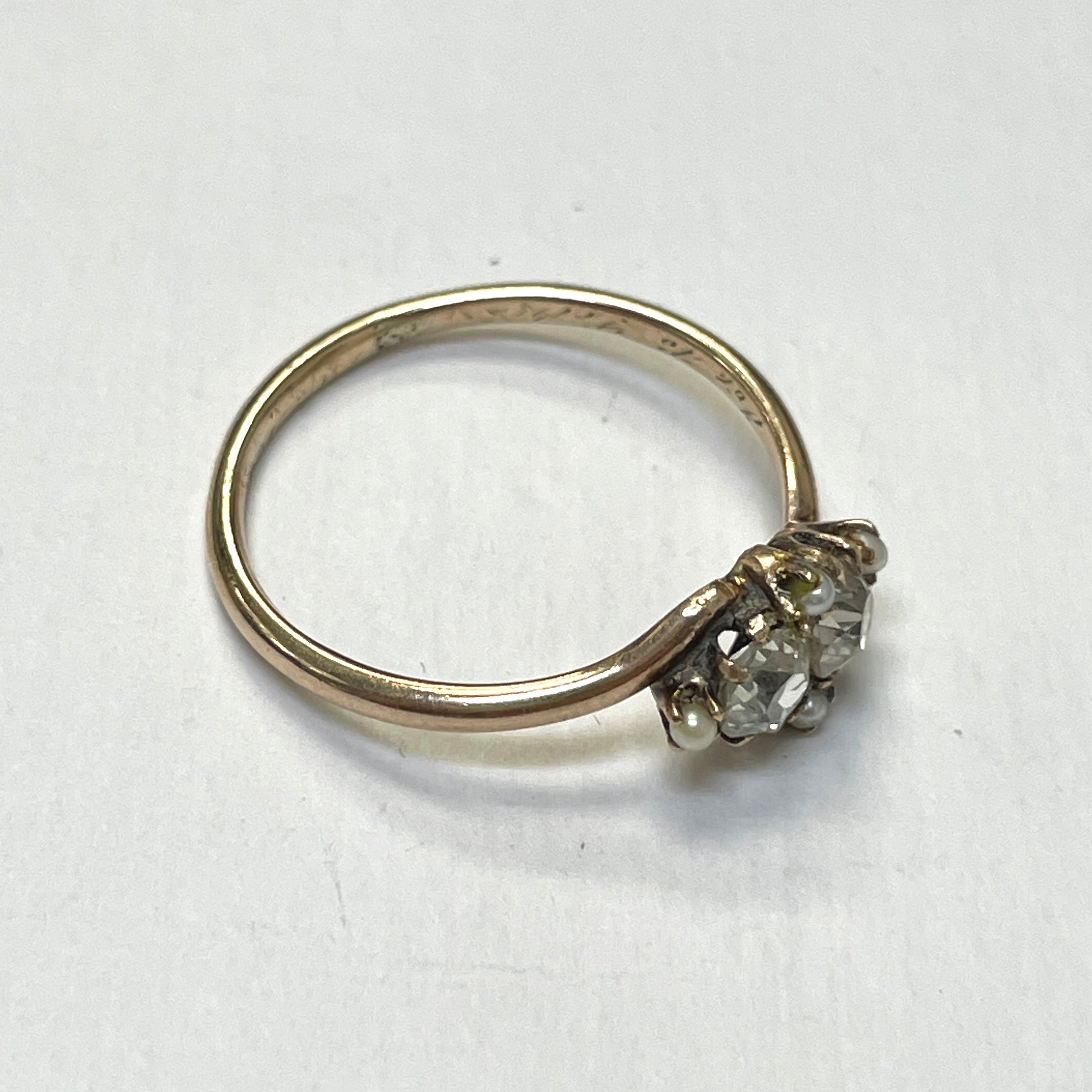 Victorian OMC Double Diamond Pearl Ring Size 8.5