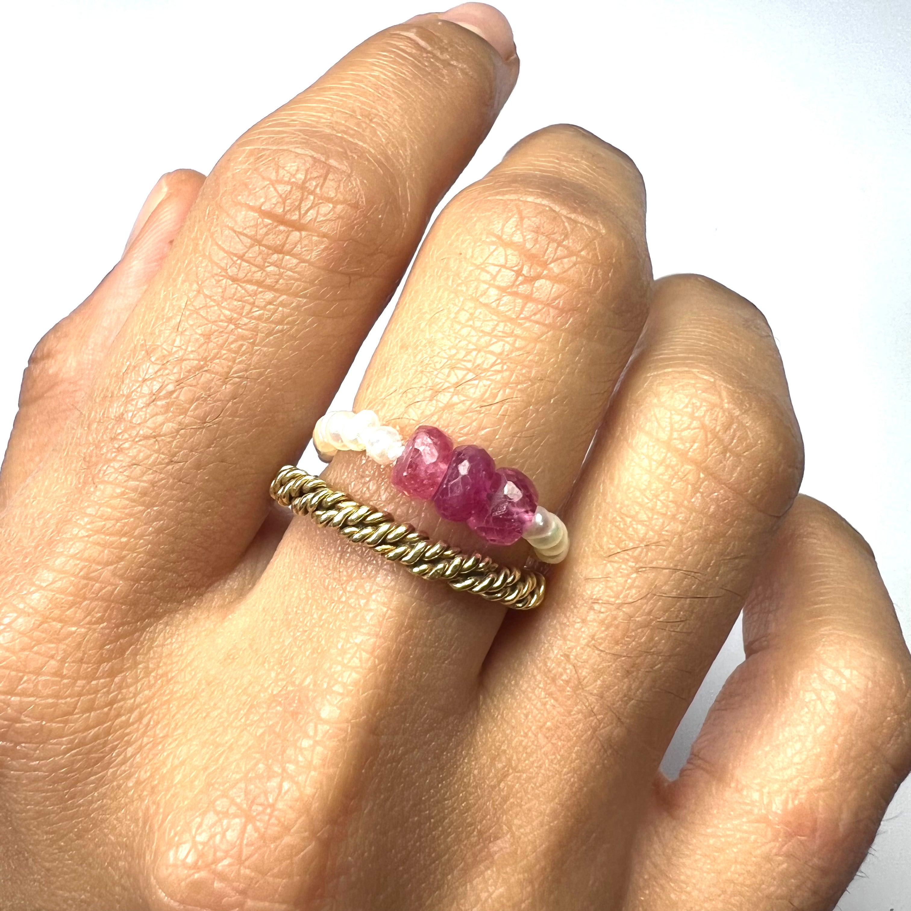 Natural Seed Pearl Eternity Rough Ruby Ring Size 5.5