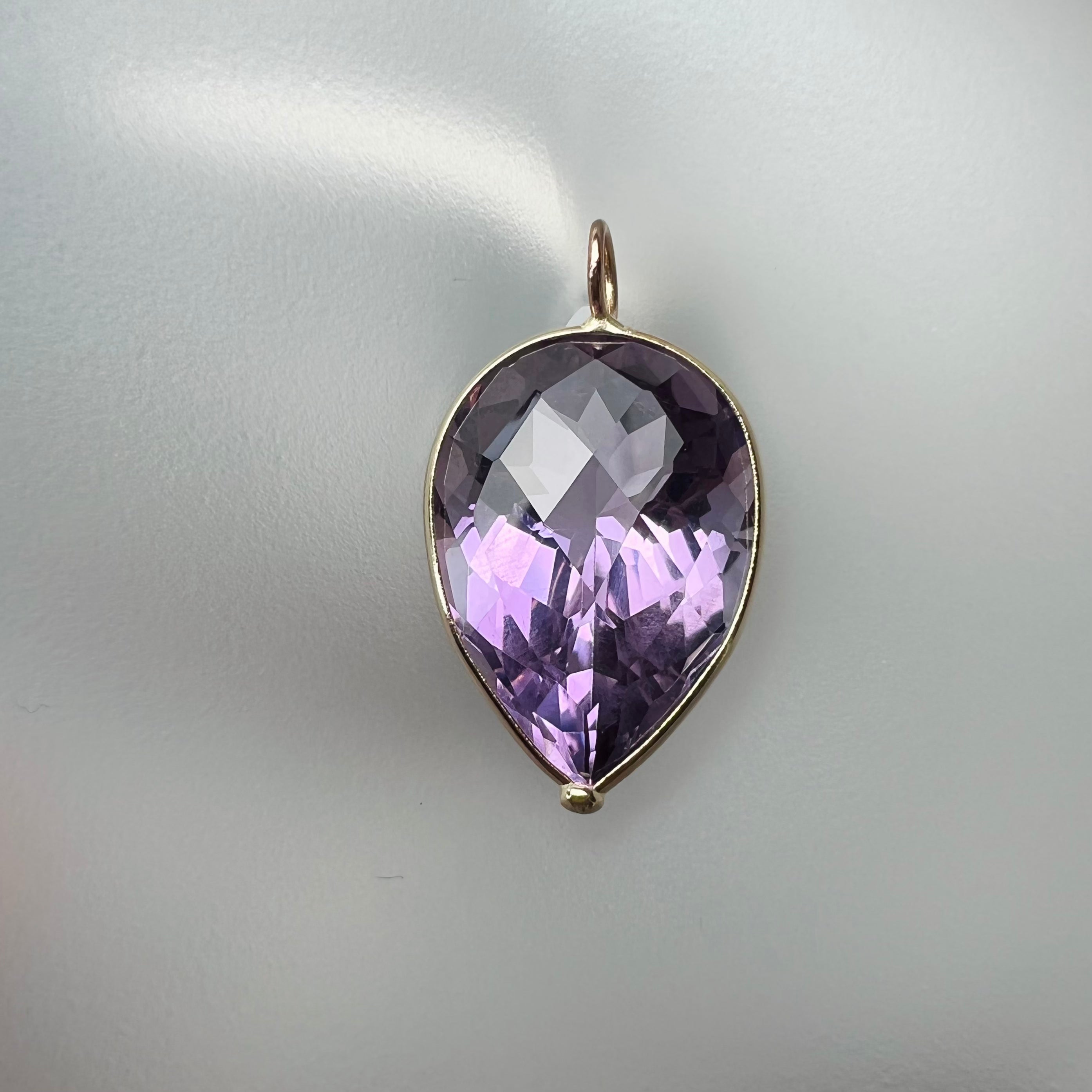 11.90CT Natural Pear Amethyst 14K Yellow Gold Pendant Charm 23x13mm