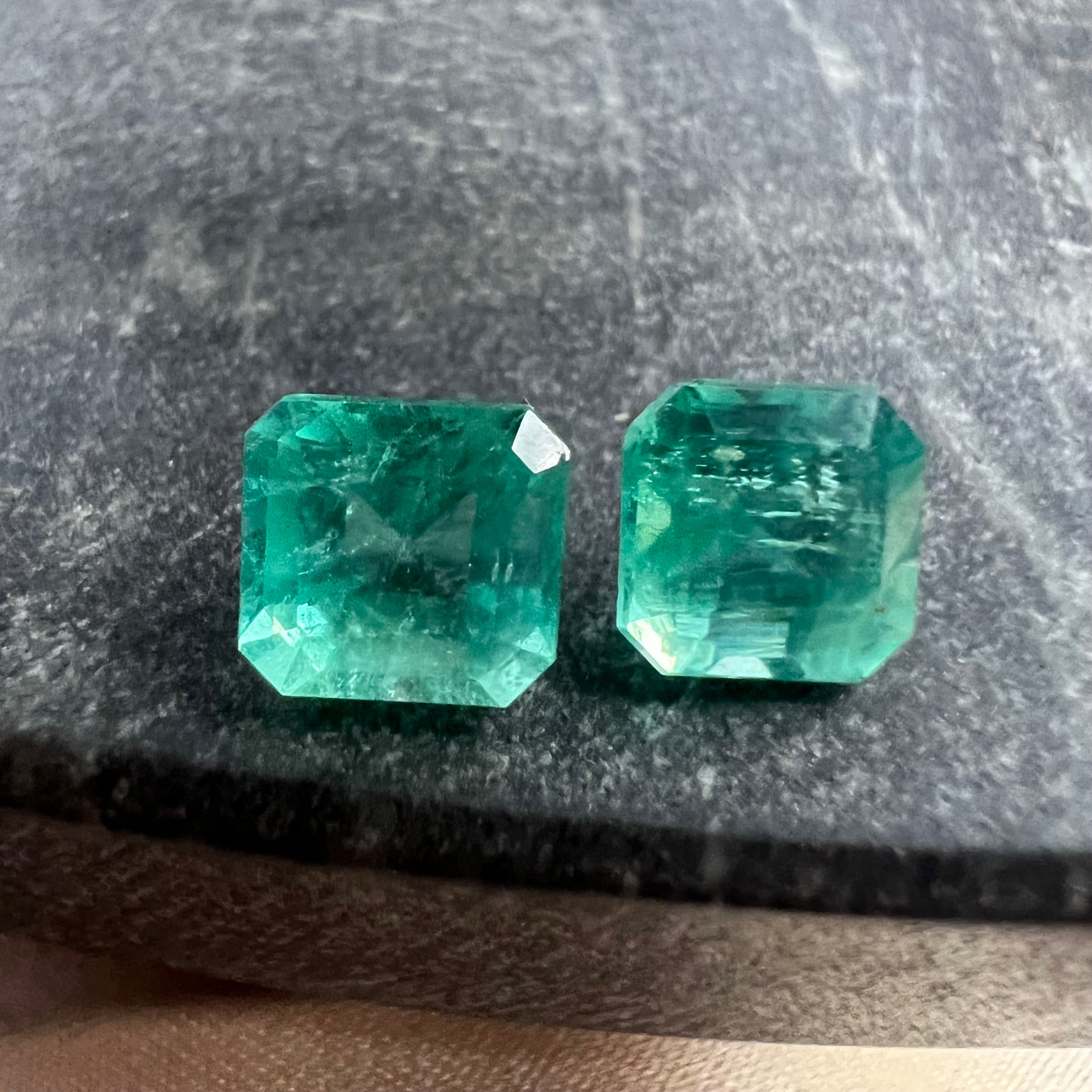 3.67CTW Pair of Natural Colombian Emerald Loose Ascher Cut