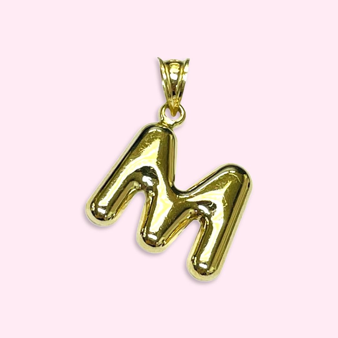Initial M Puffy Balloon Letter 10K Yellow Gold Pendant