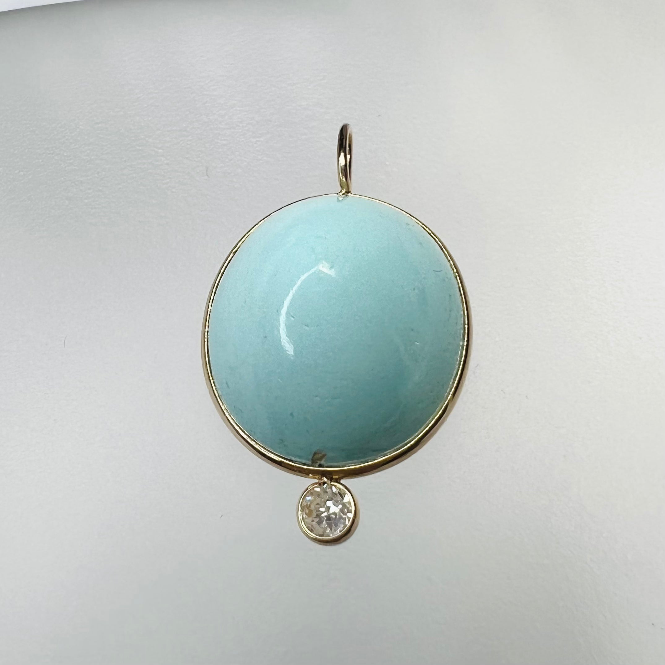 Turquoise and Diamond 14k Yellow Gold Pendant Charm 24x14mm