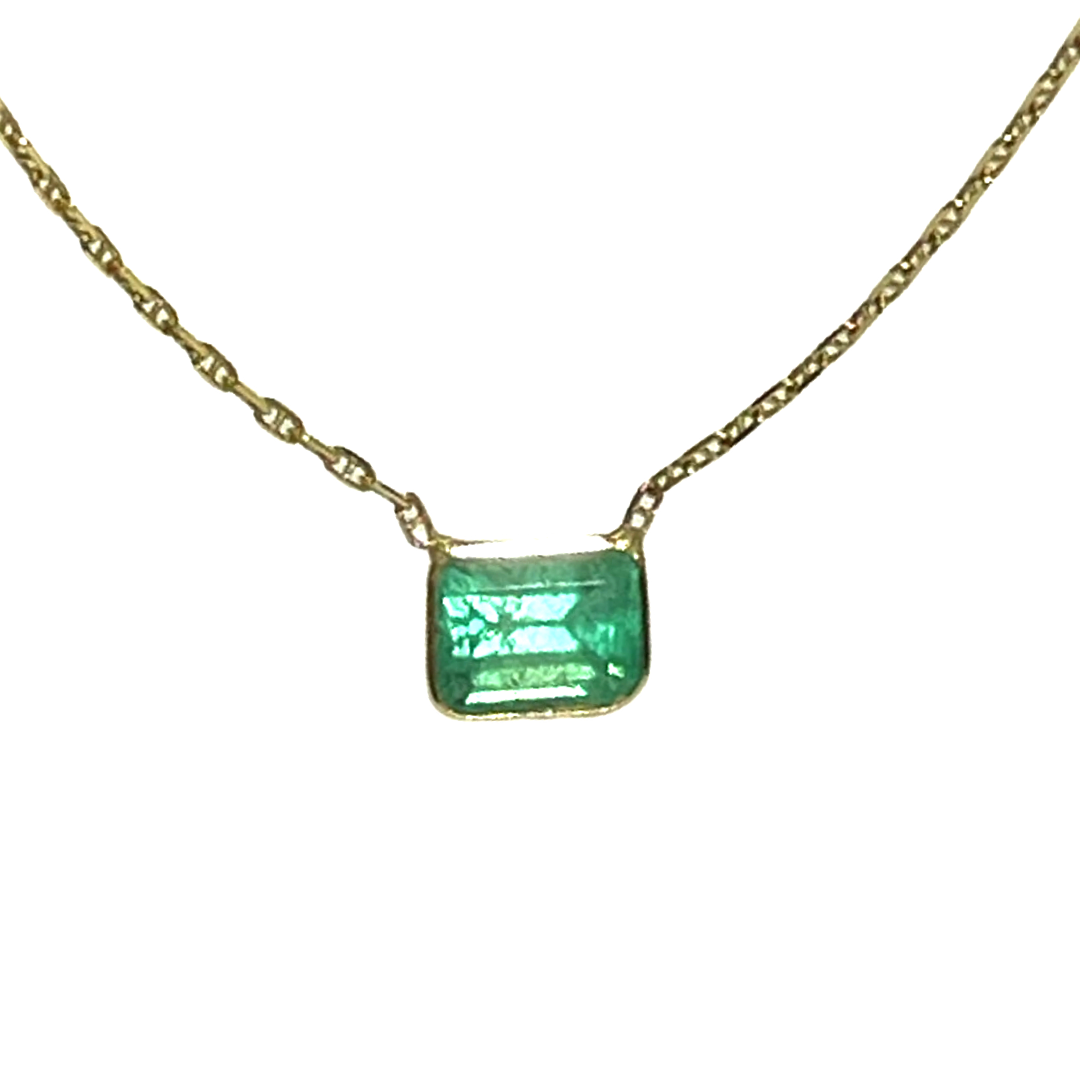 1.4CTS Colombian Emerald 14k Yellow Gold Necklace