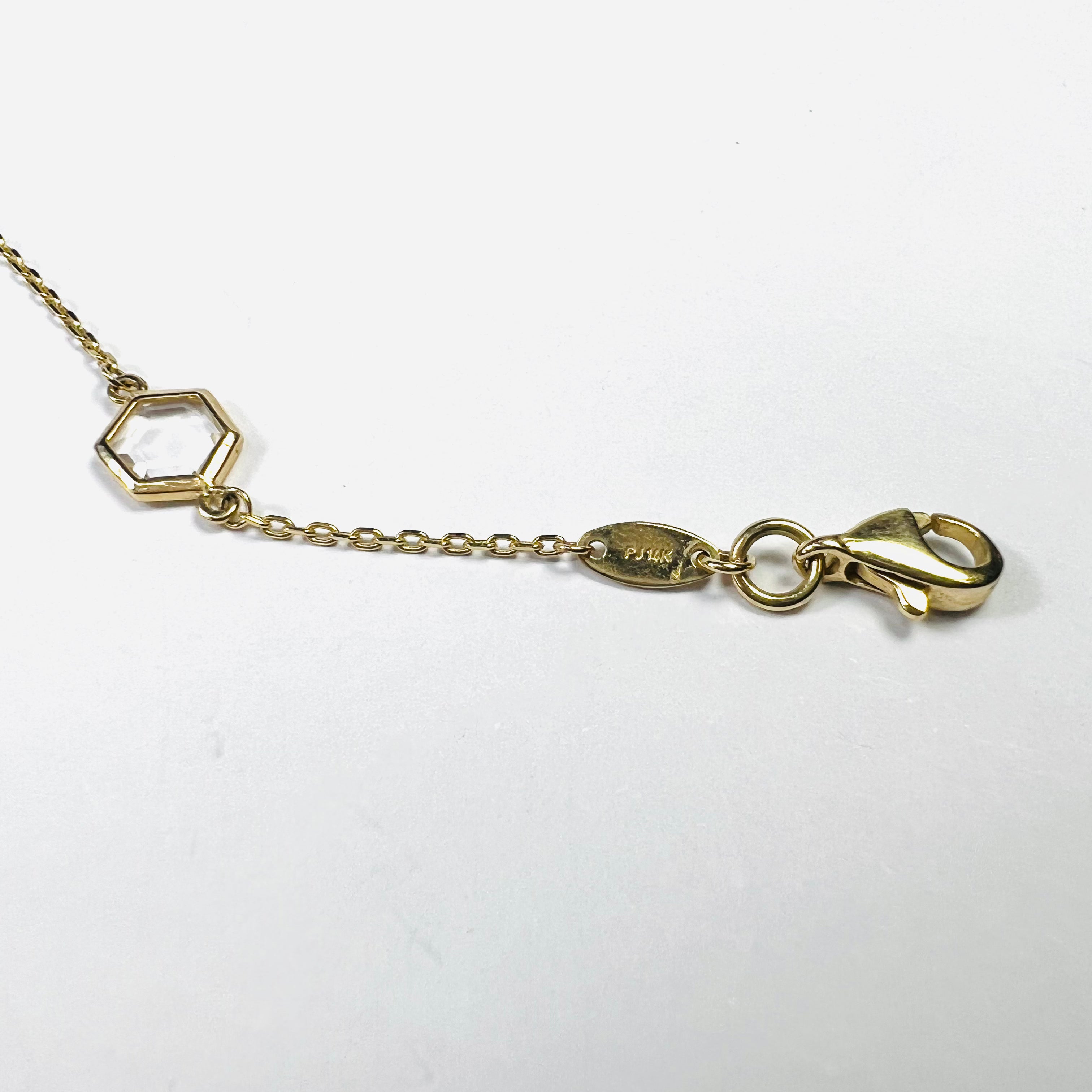 Solid 14K Yellow Gold Hexagon Quartz Cable Chain Bracelet 7.5"