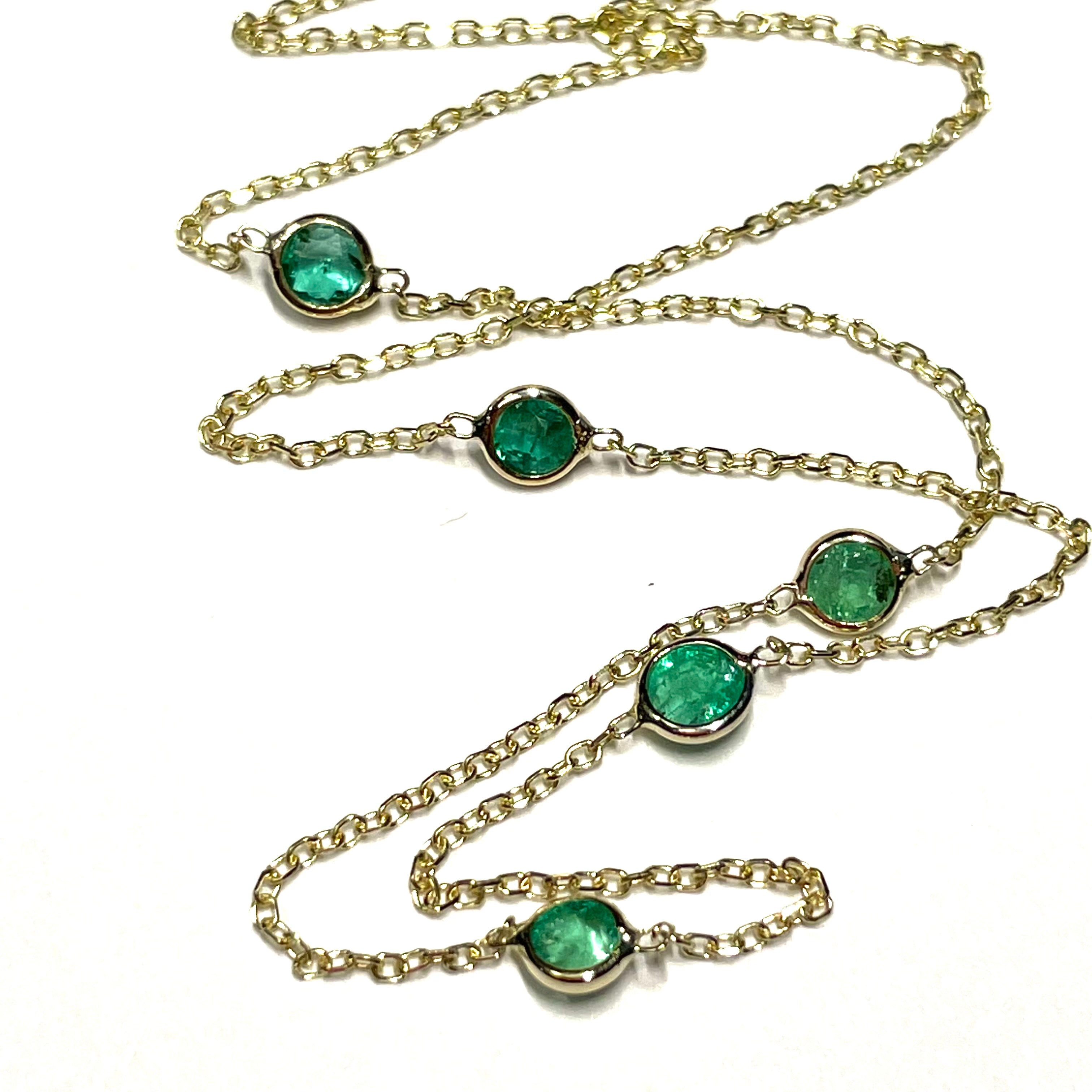 16" 14k Yellow Gold Five Emerald Necklace