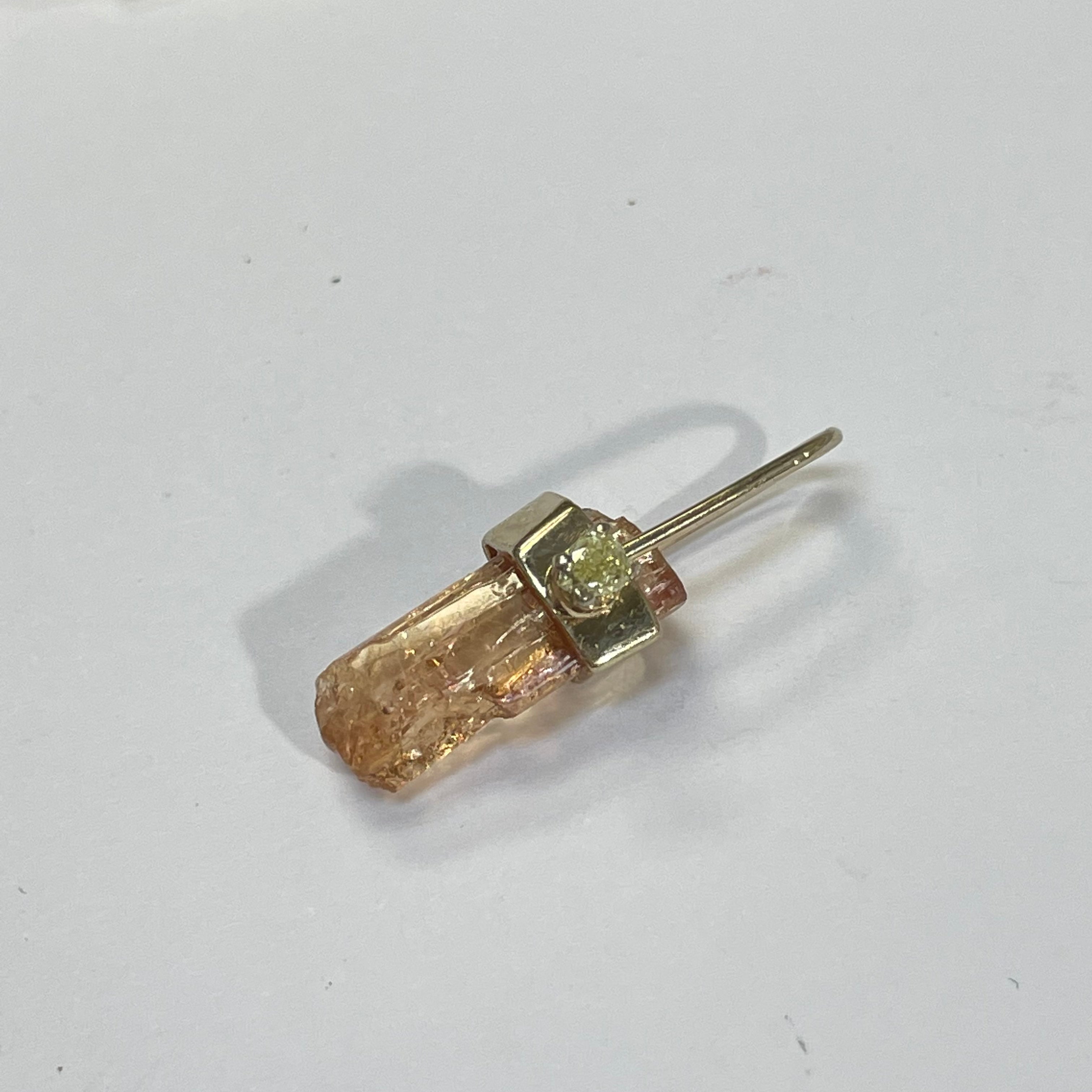 Imperial Topaz Crystal and Diamond 14K Yellow Gold Amulet