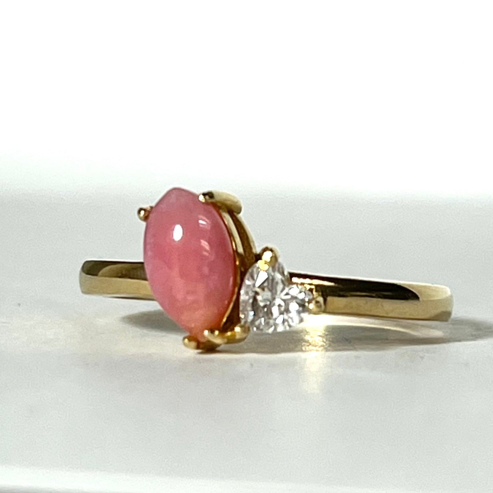 Toi et Moi Conch Pearl and Heart Diamond Ring 18k Yellow Gold Size 7
