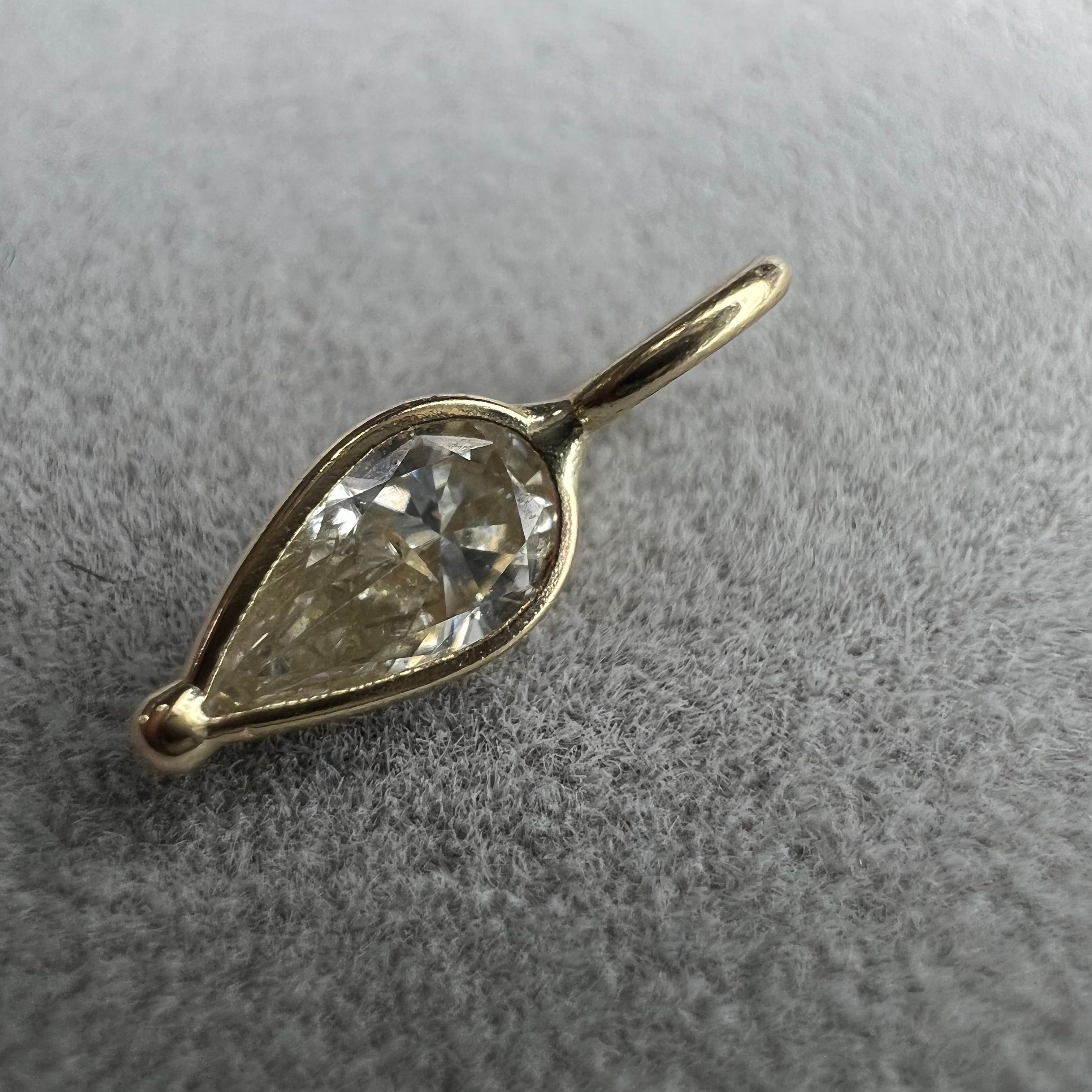 .34ct Pear Diamond Pendant Charm 14K Yellow Gold 11x3.5mm