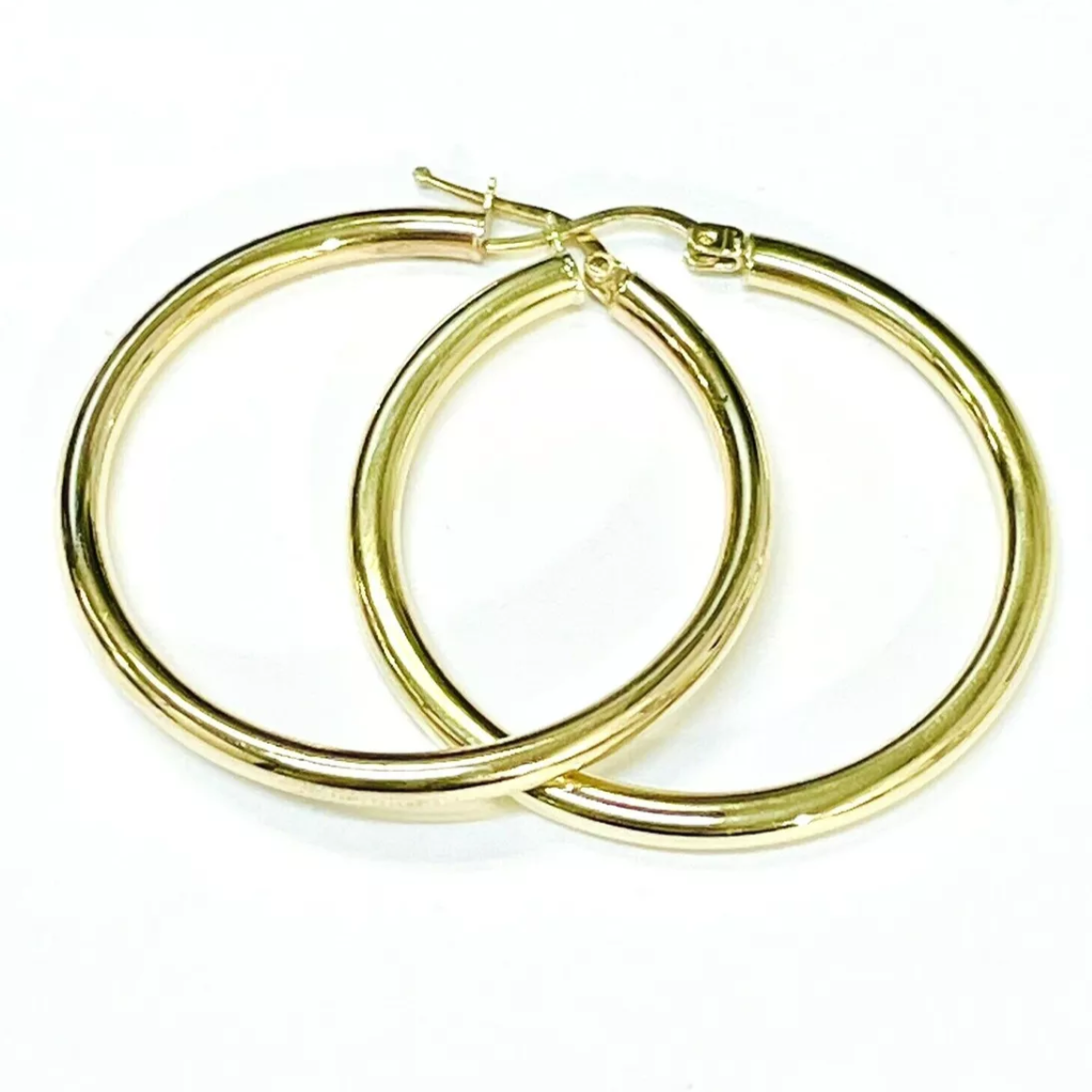 10K Yellow Gold 1.6” 3mm Thick Tube Hoop Earrings