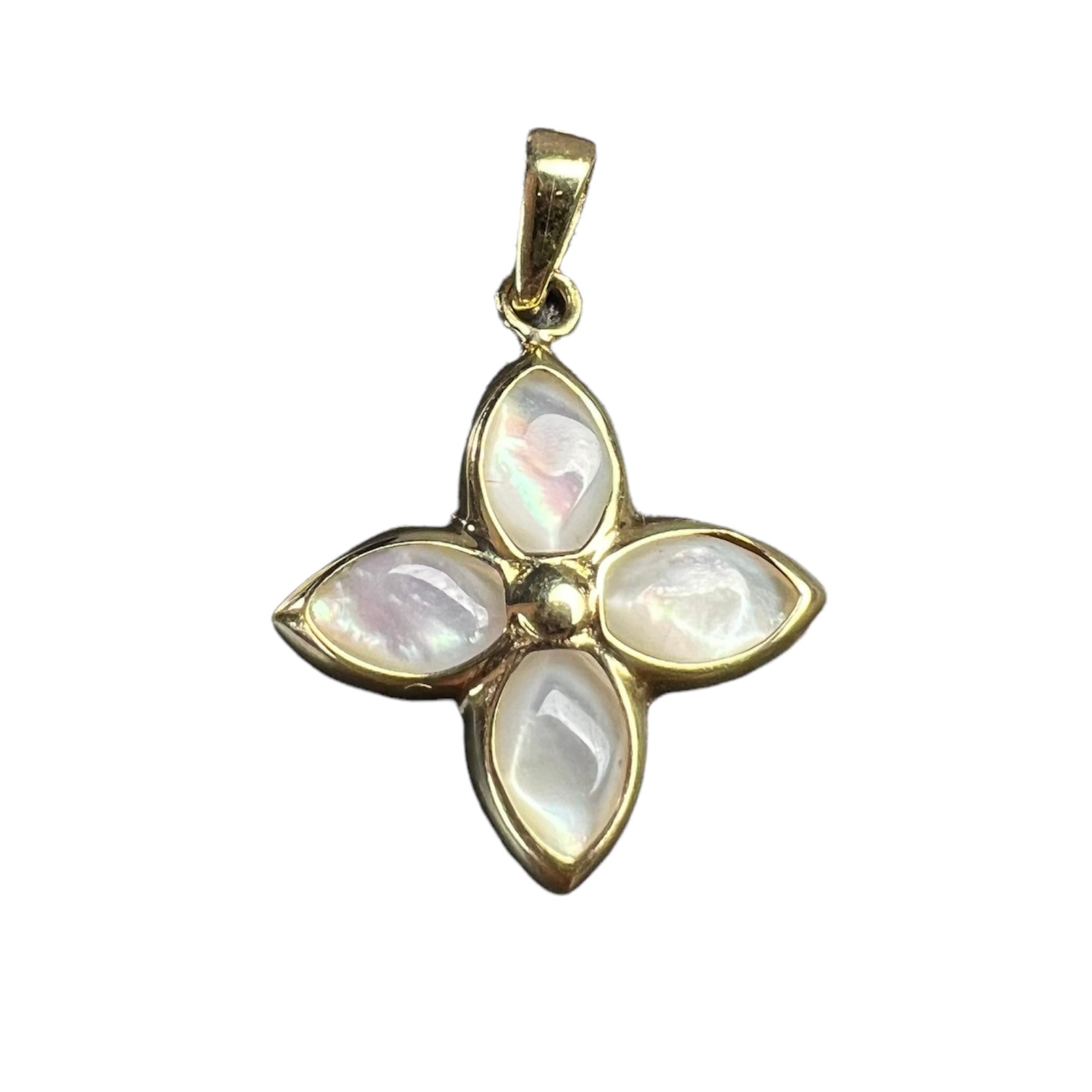 14K Yellow Gold Mother of Pearl Plumeria Flower Pendant Charm .79"