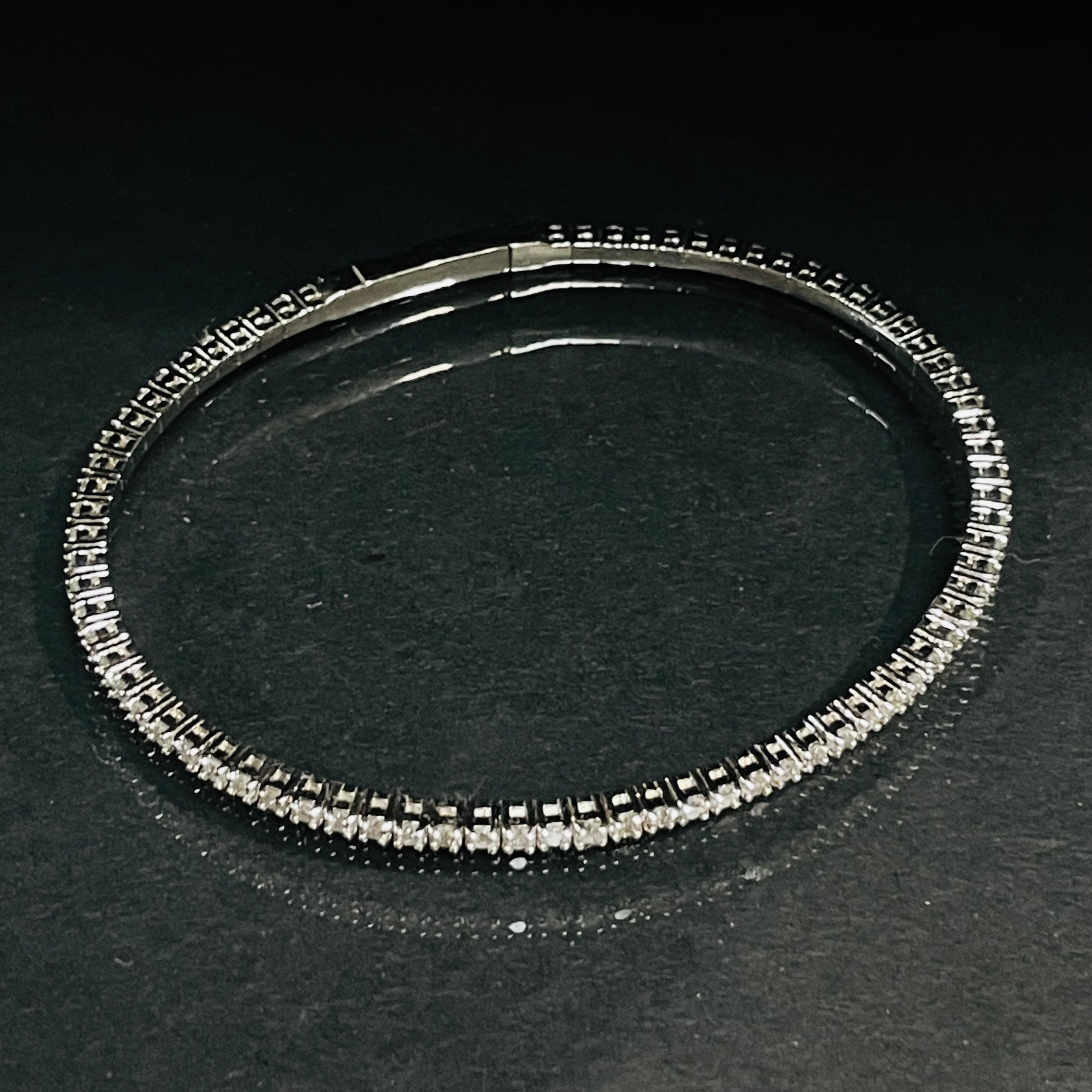 1.9CT Natural Diamond 14K White Gold Flexible Bangle Bracelet