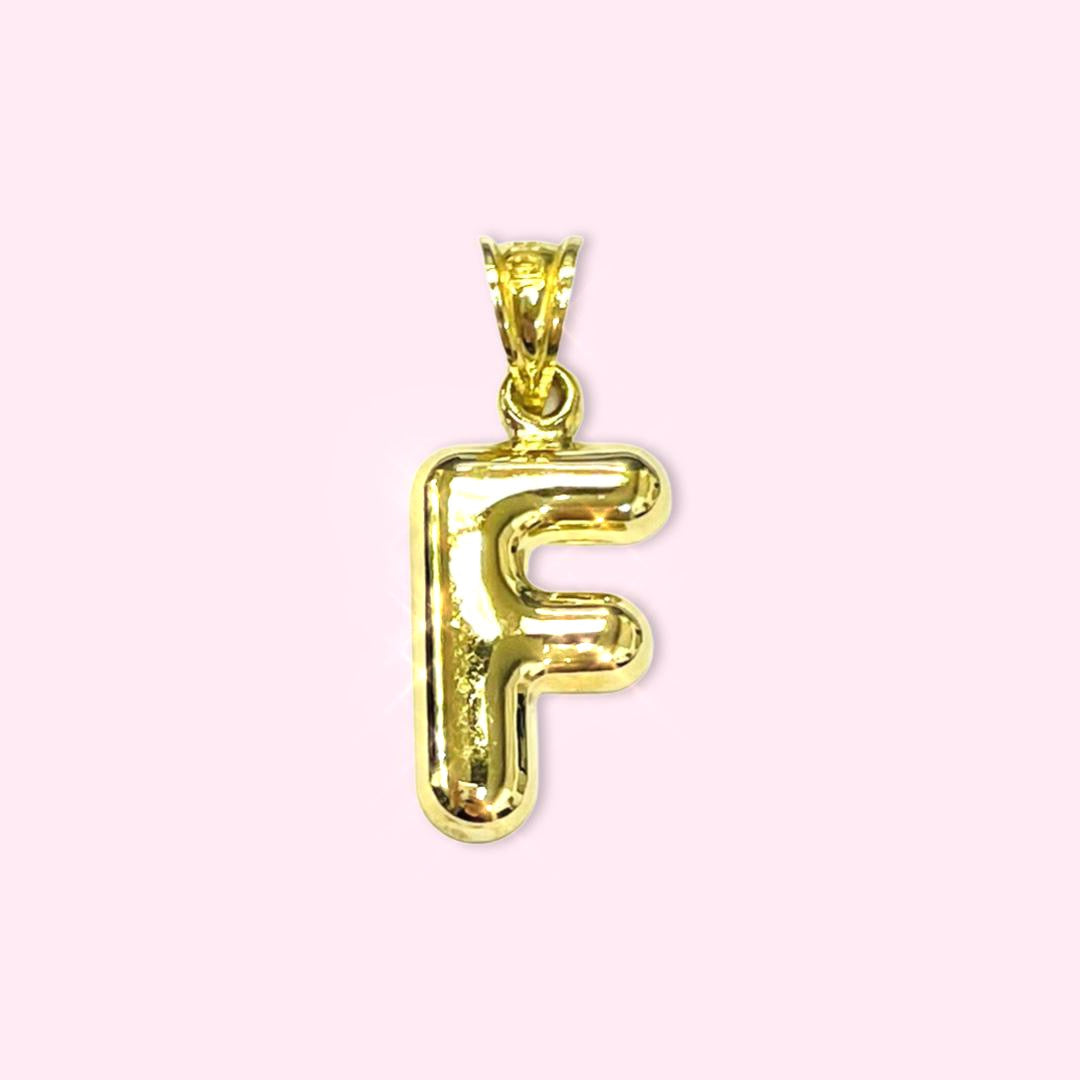 Initial F Puffy  Balloon Letter 10K Yellow Gold Pendant