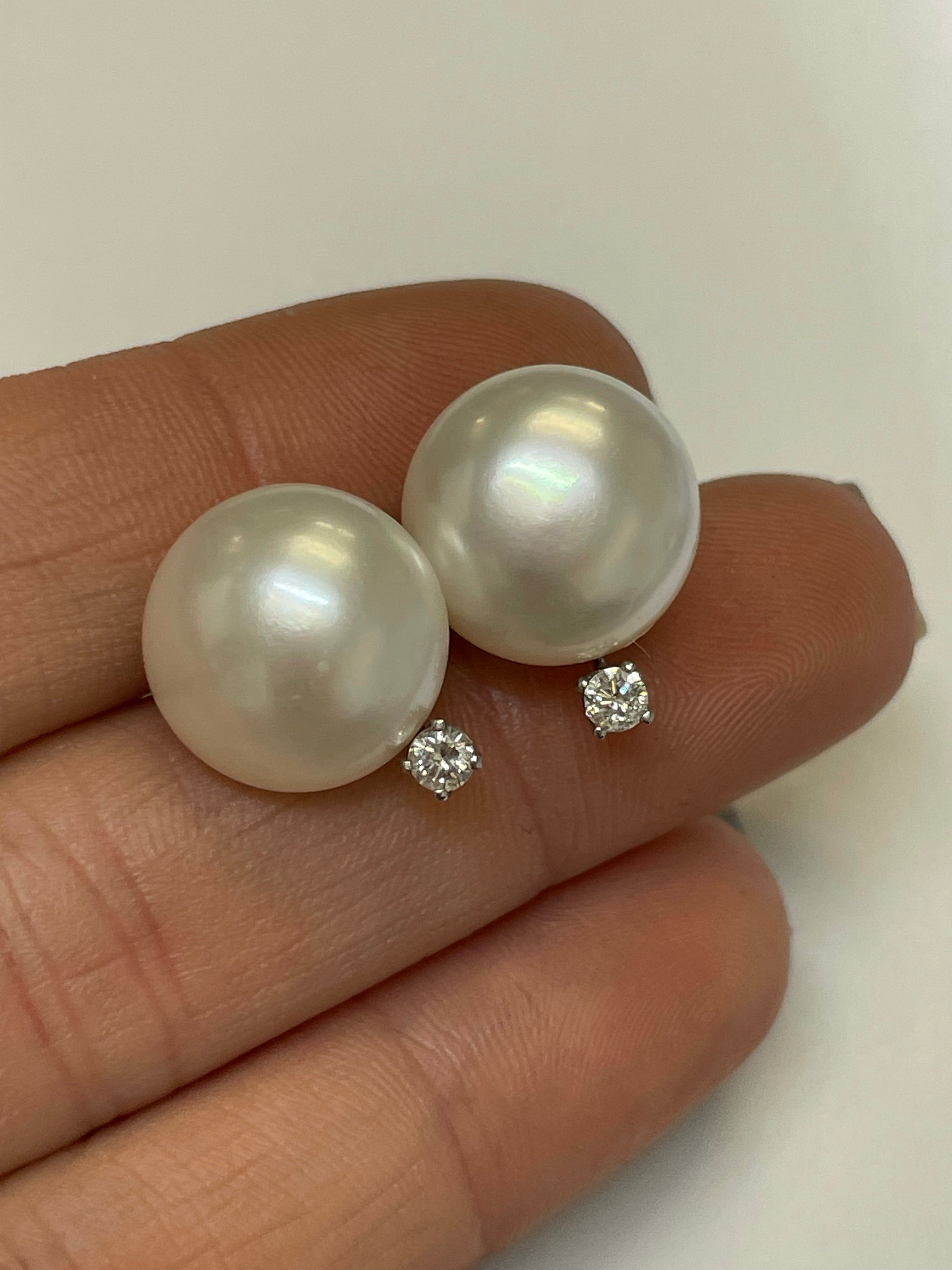 14mm Pearl and .16CT Diamond 14K White Gold Stud Earrings