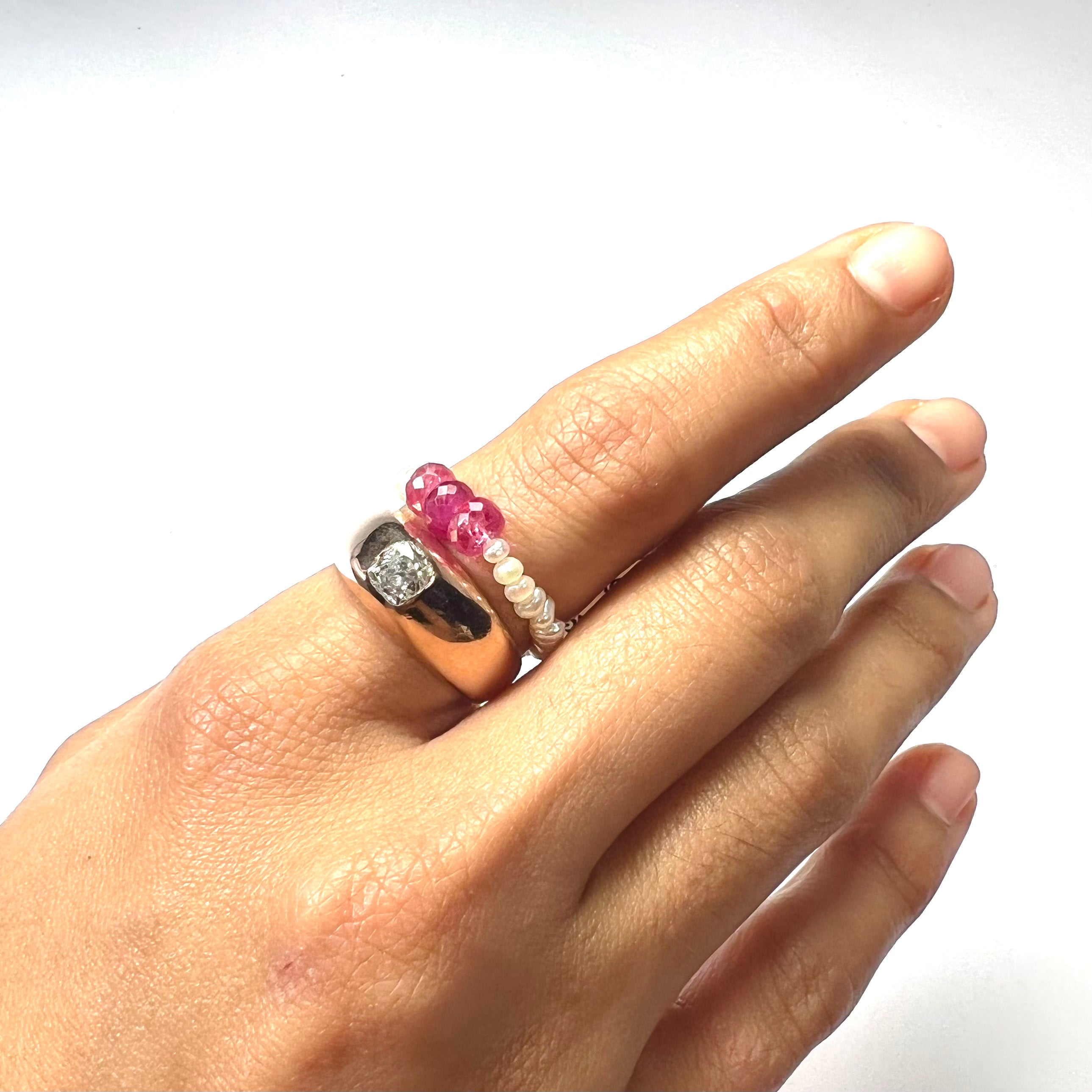 Natural Seed Pearl Eternity Rough Ruby Ring Size 5.5