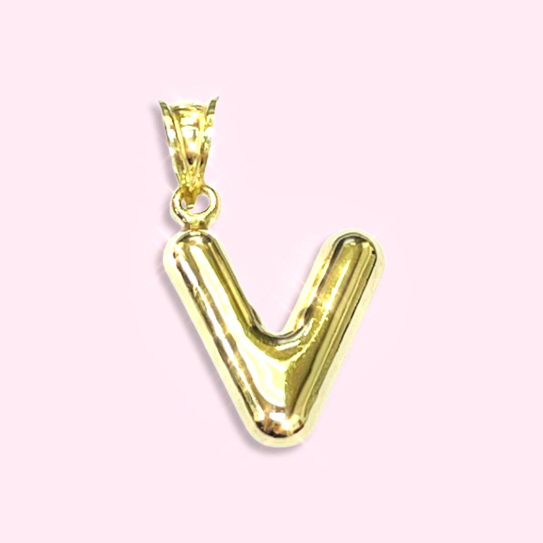 Initial V Puffy  Balloon Letter 10K Yellow Gold Pendant