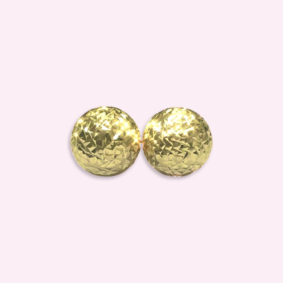 10mm 14K Yellow Gold Shiny Diamond Cut Globe Ball Earrings