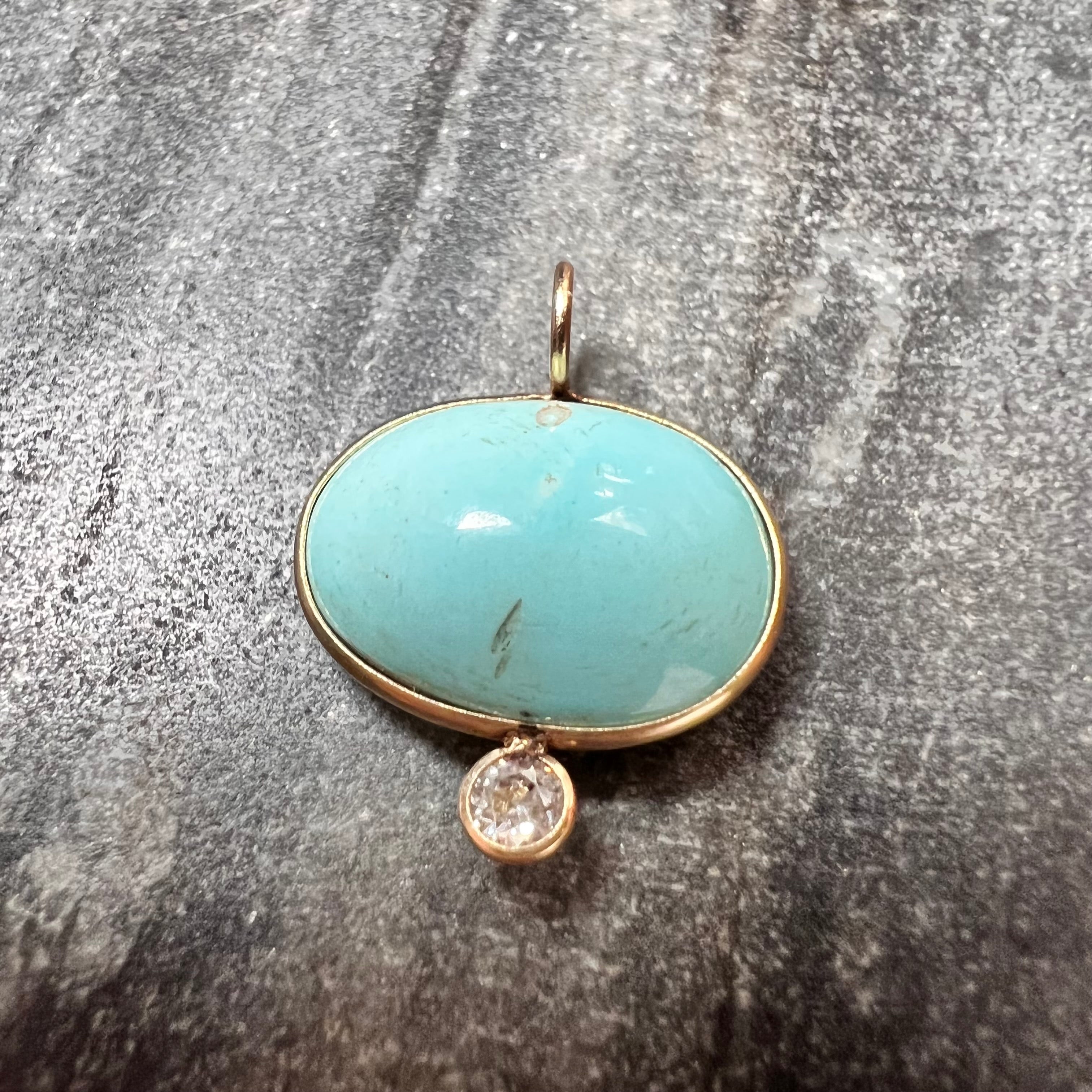 Turquoise and Diamond 14K Yellow Gold Pendant Charm 19x15mm