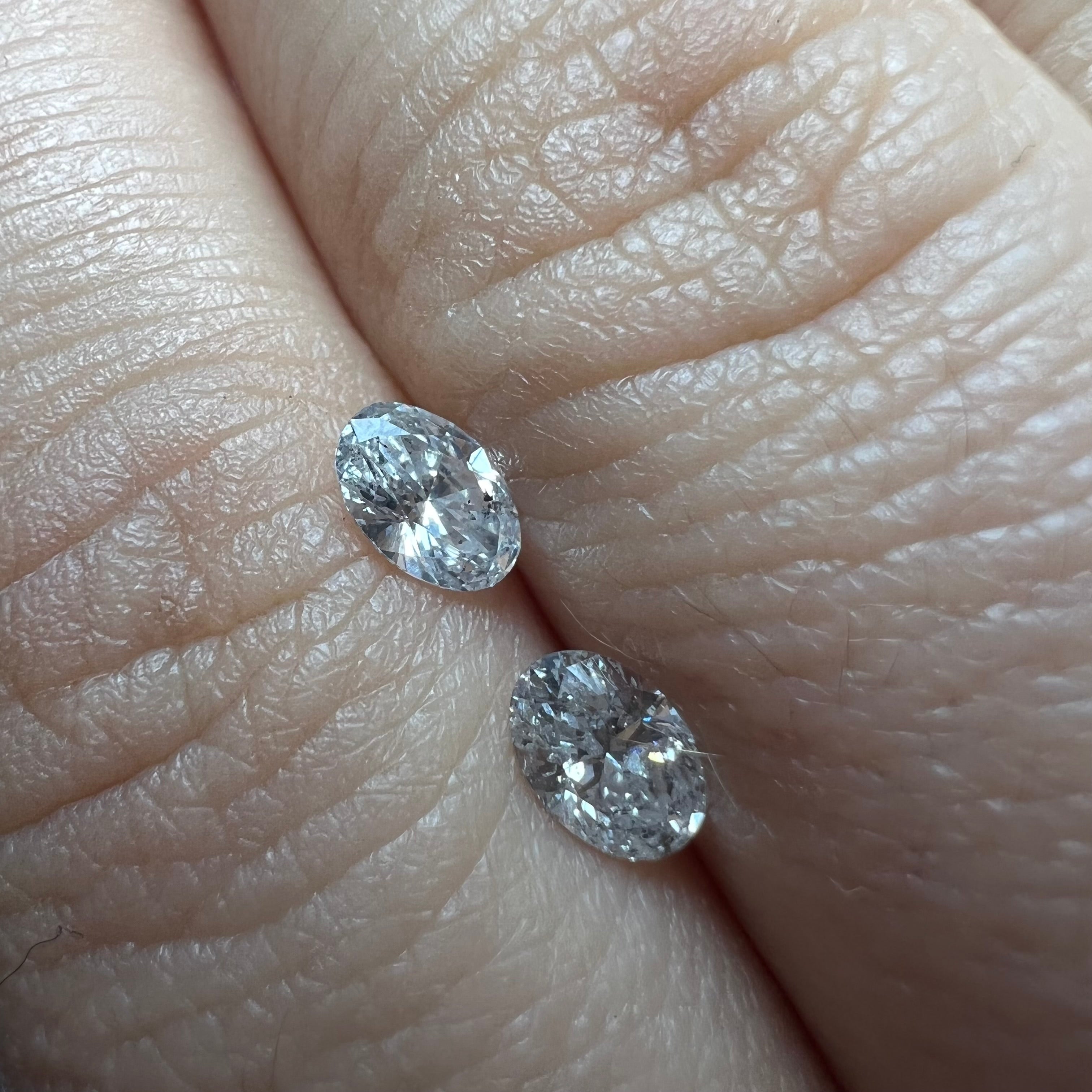 .76CTW Pair of Natural Oval Cut Diamonds I1 H-J Natural and Earth mined