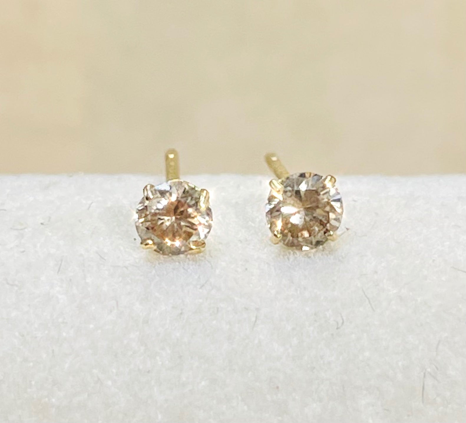 3mm Natural Champagne Diamond 14K Yellow Gold Stud Earrings