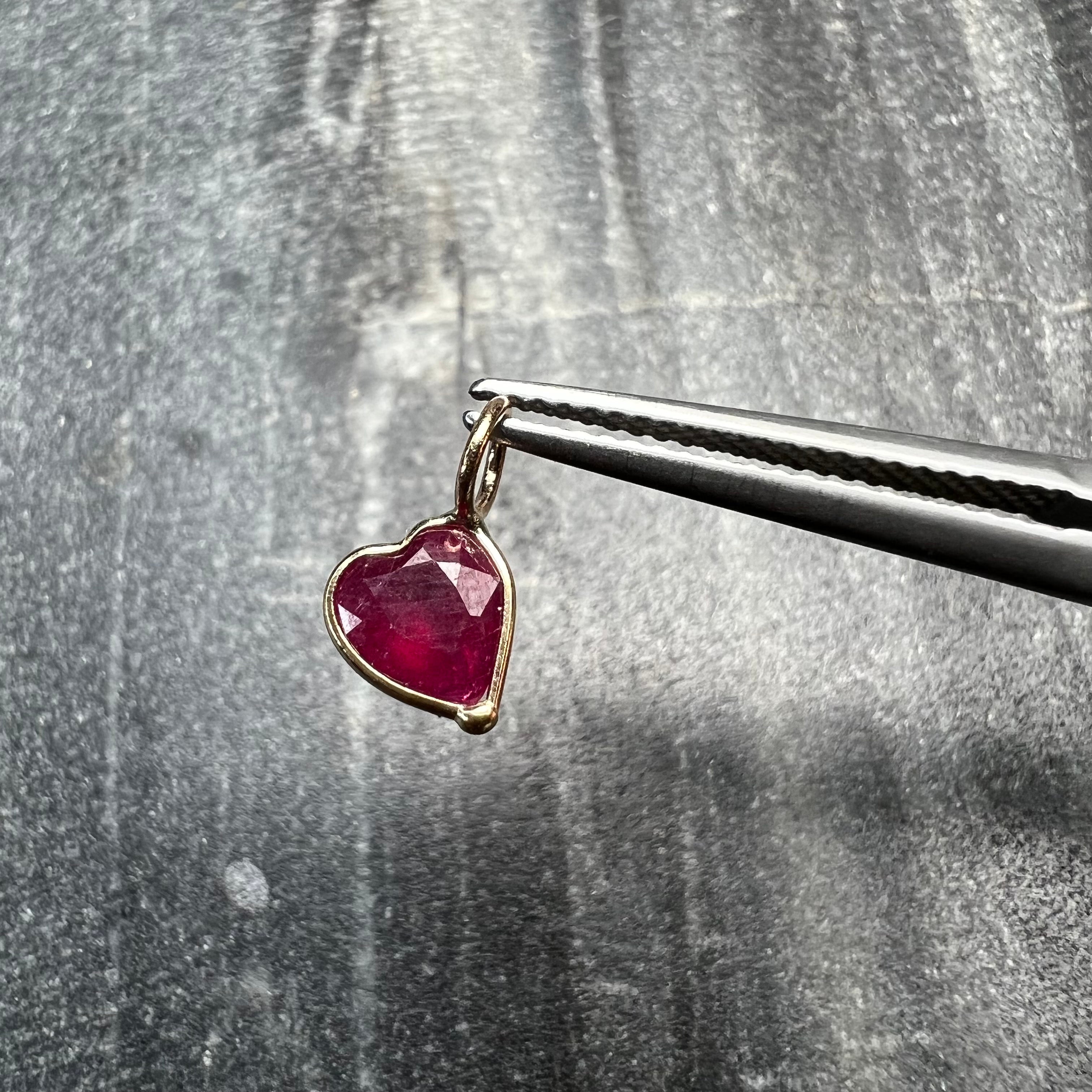 1.20CT Natural Ruby Heart 14K Yellow Gold Pendant Charm 10x6mm