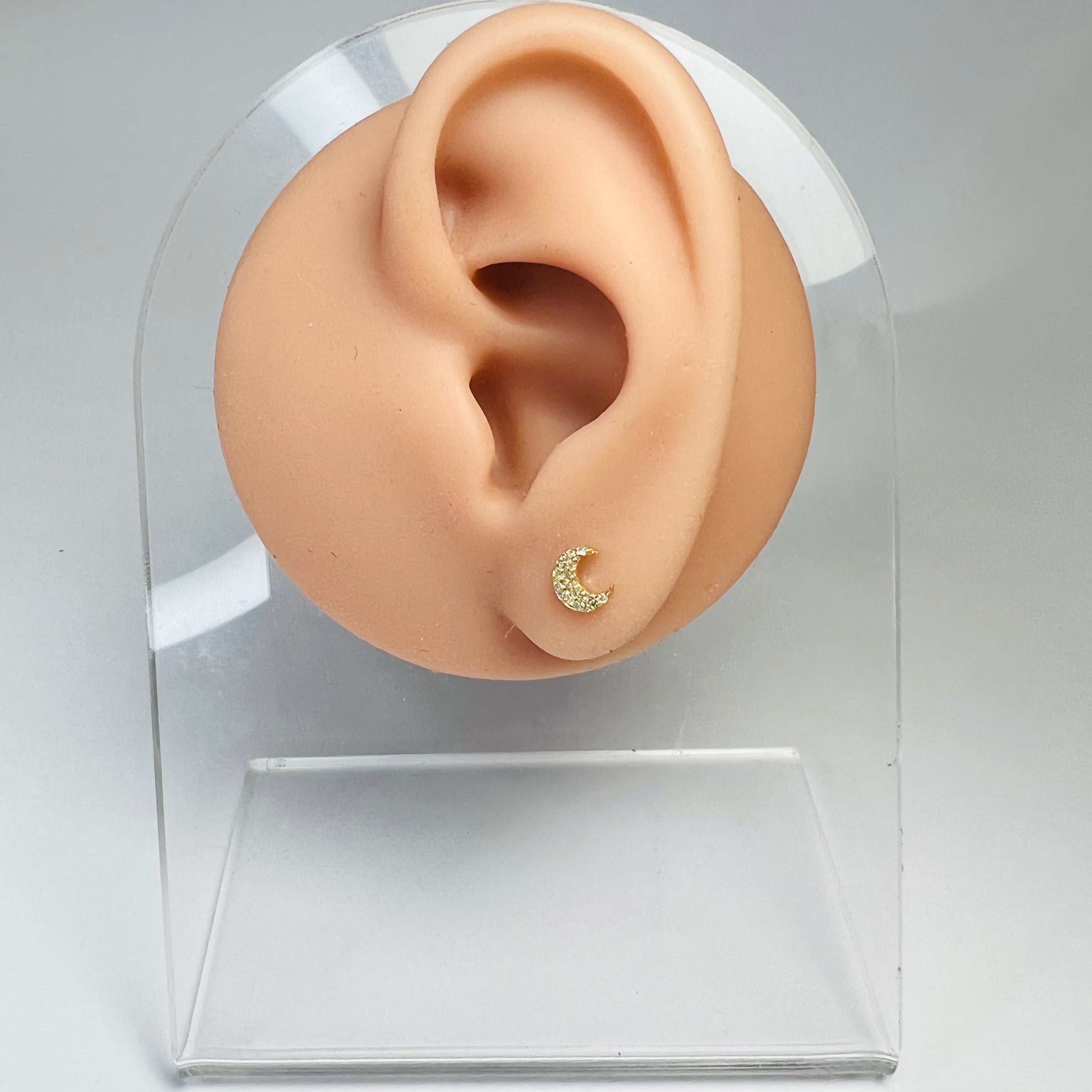 14k Yellow Gold Pave Diamond Moon Earring Studs 6x5mm