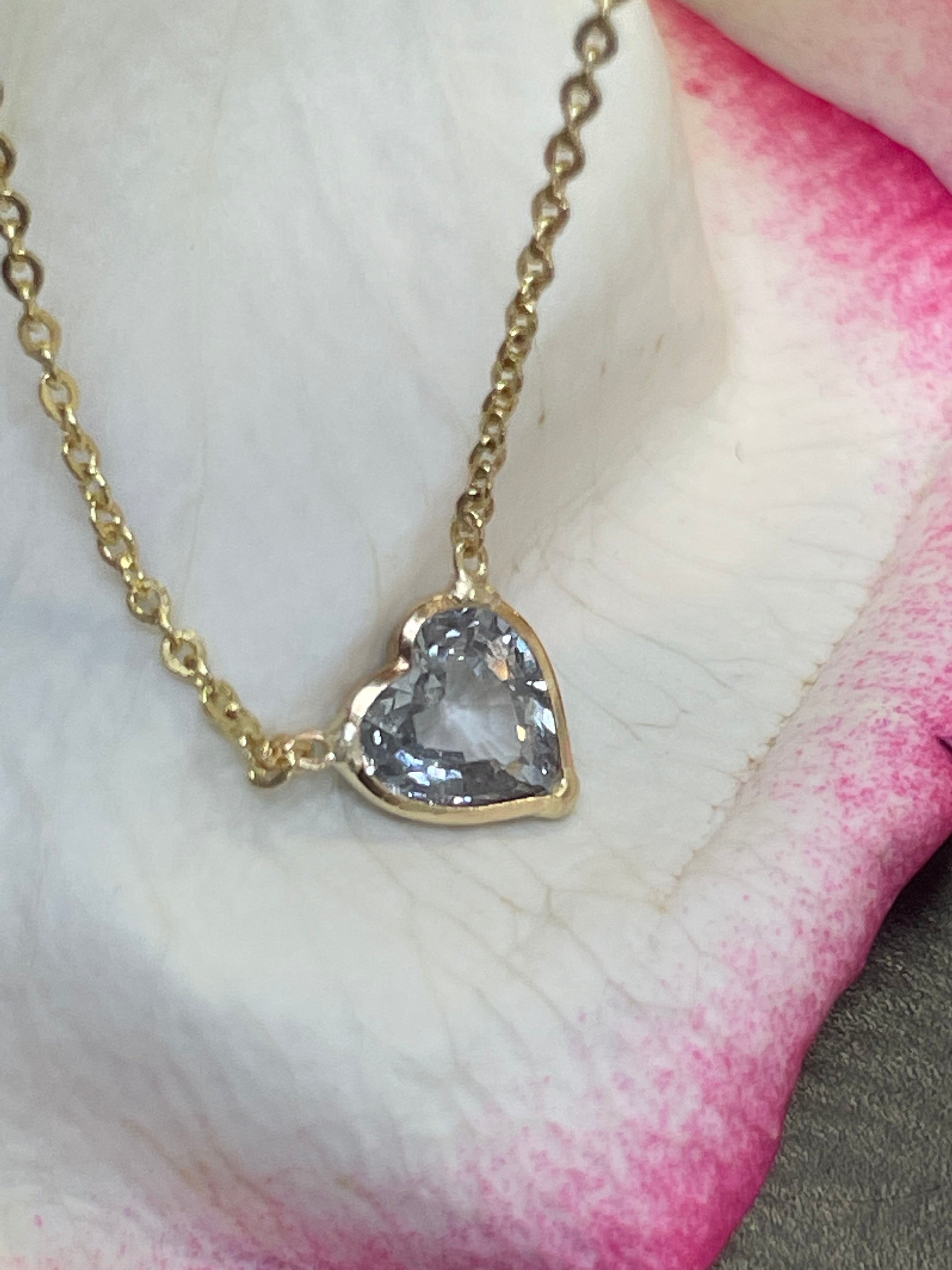 Natural  Greyish Blue Sapphire Heart 14K Yellow Gold Necklace 16-18"