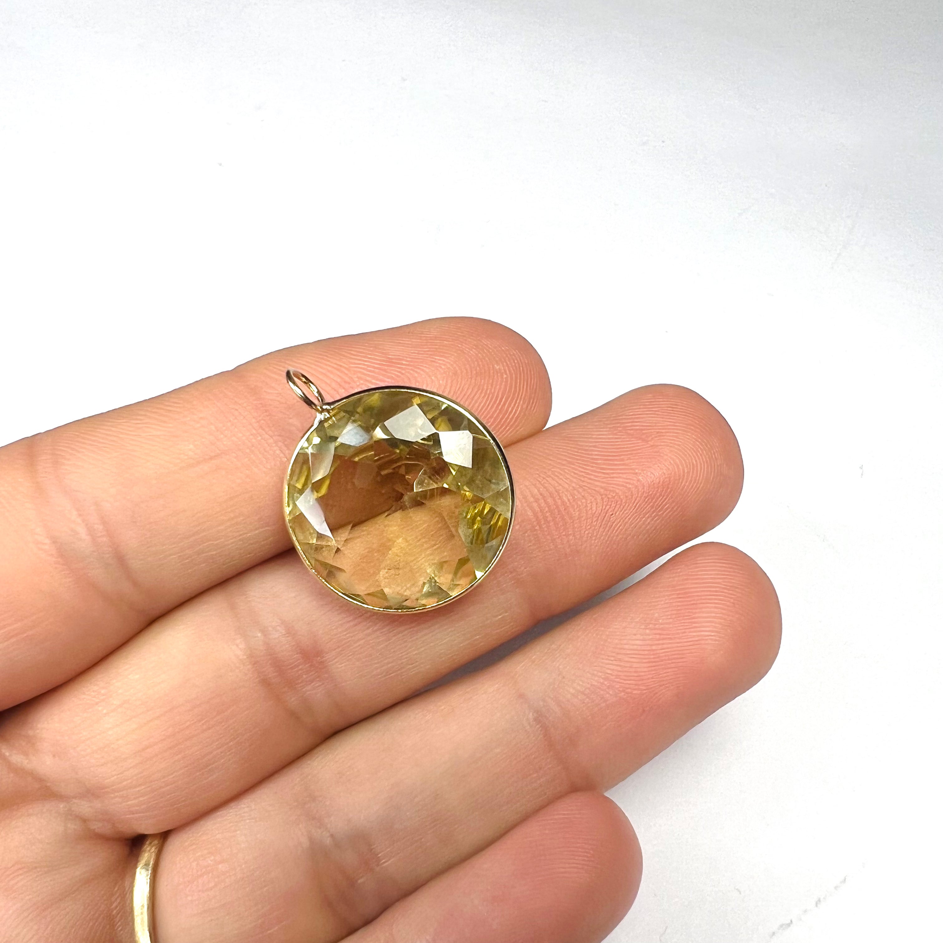 14.5CT Natural Round Citrine 14K Yellow Gold Pendant Charm 22x18mm