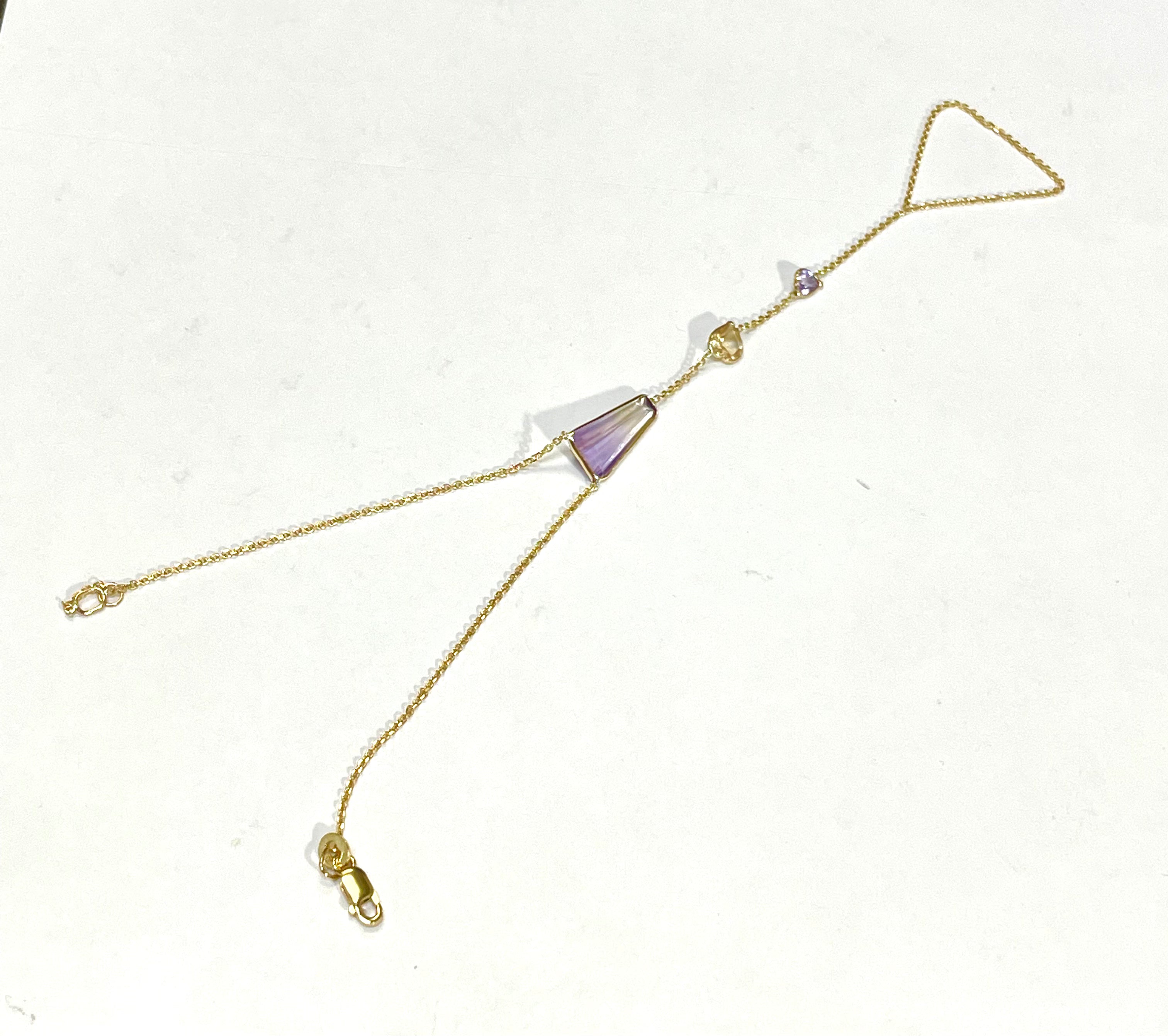 Ametrine Citrine Sapphire Pastel Hand Chain Solid 14k Yellow Gold