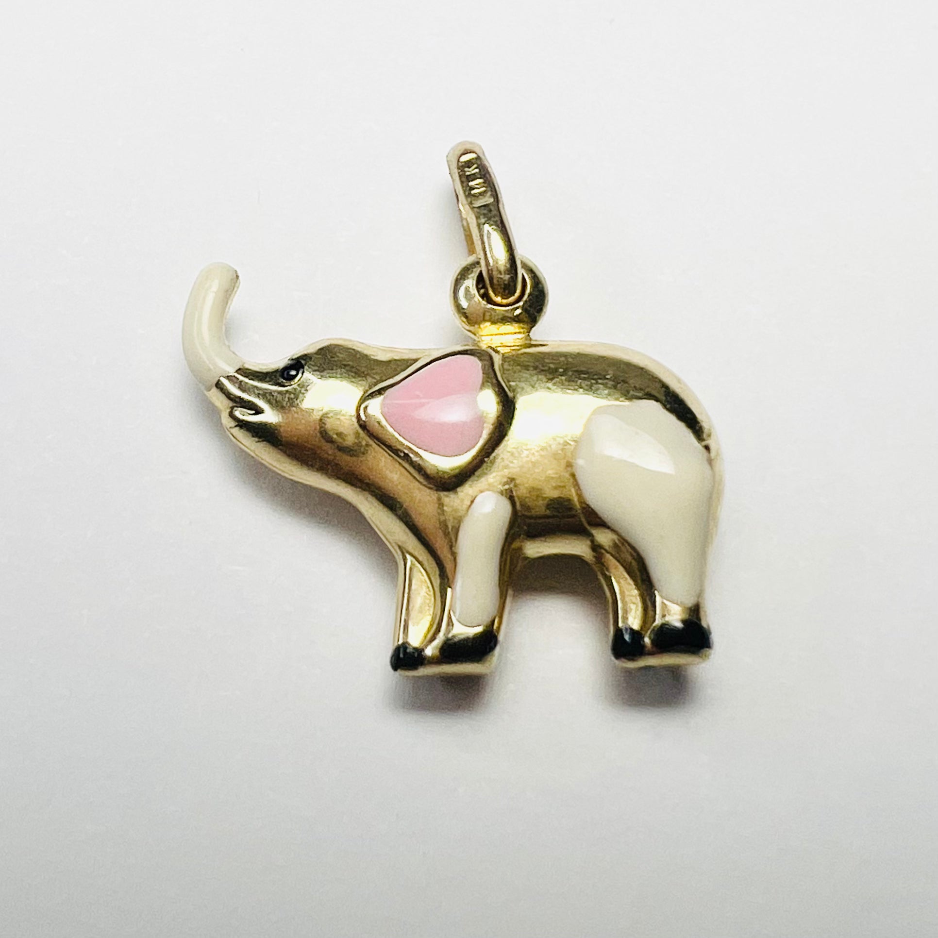 Cute! Solid 14K Gold Yellow Gold 3-D Mother Elephant Charm Pendant