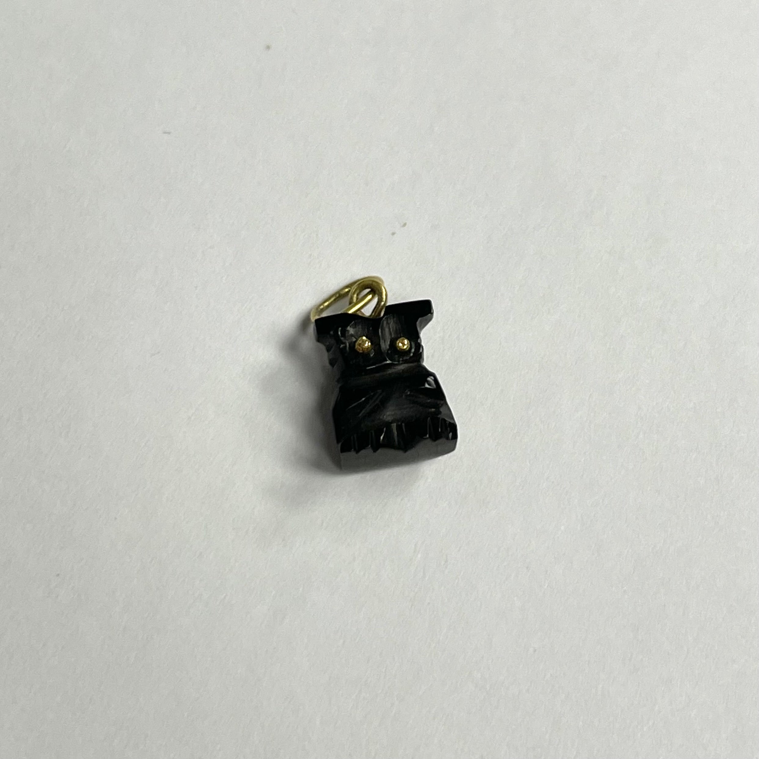 Solid 14K Yellow Gold Natural Jet Black Owl Charm