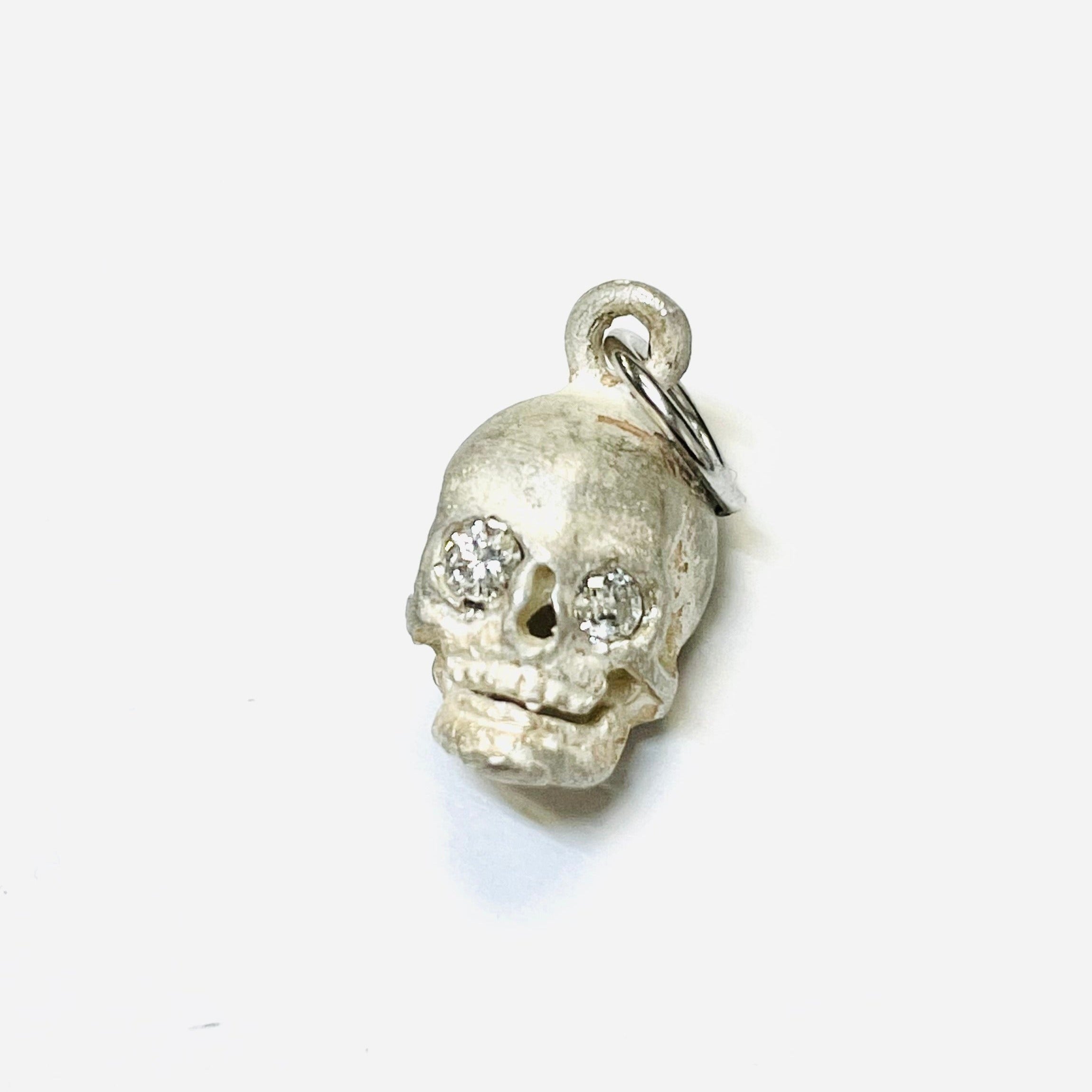 Natural Diamond and Sterling Silver Raw Skull Charm Pendant