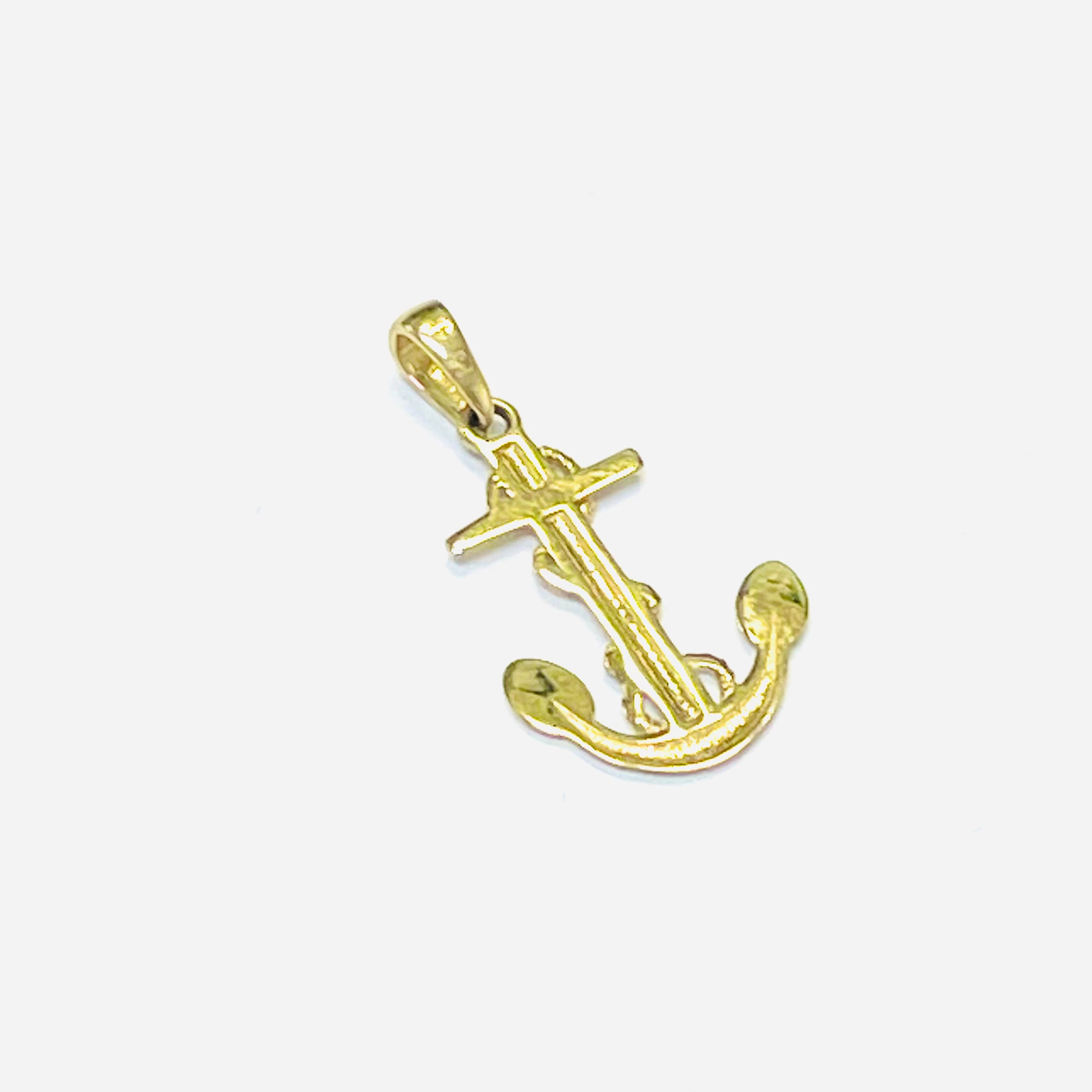 14K Yellow Gold Rope and Anchor Pendant Charm