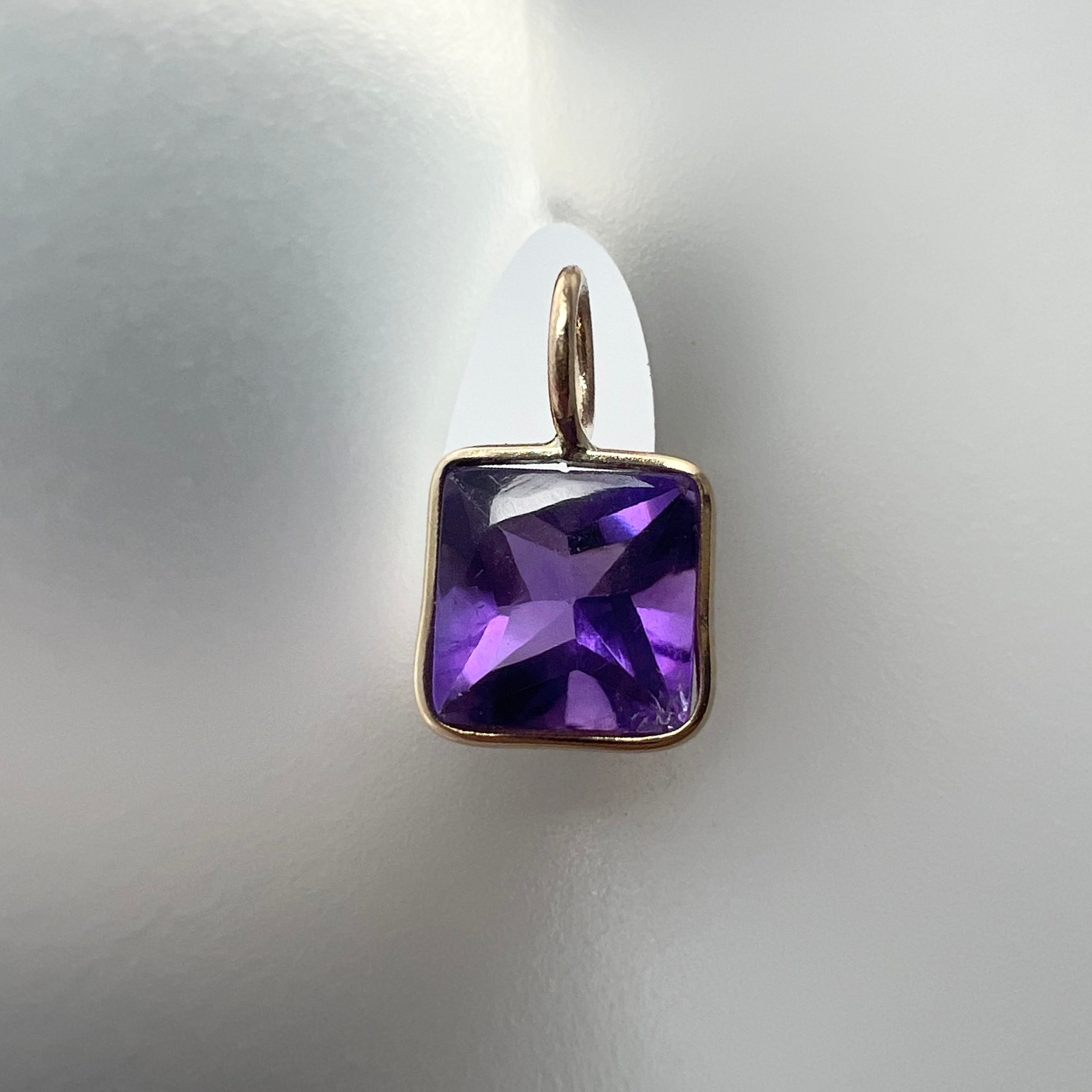 1.3CT Natural Square Amethyst 14K Yellow Gold Pendant Charm 11x7mm