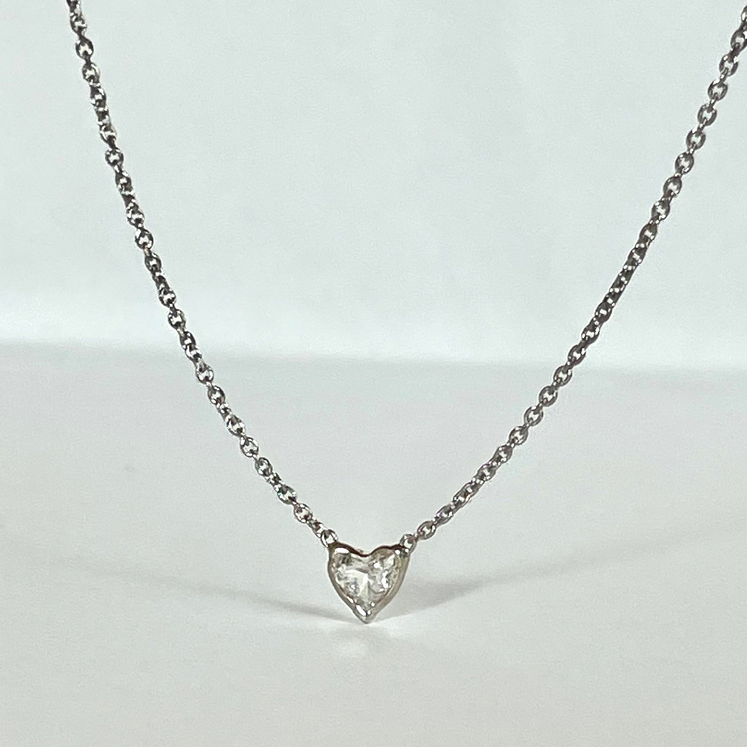 .15CT Diamond Heart Solitaire 16-18" 14K White Gold Necklace