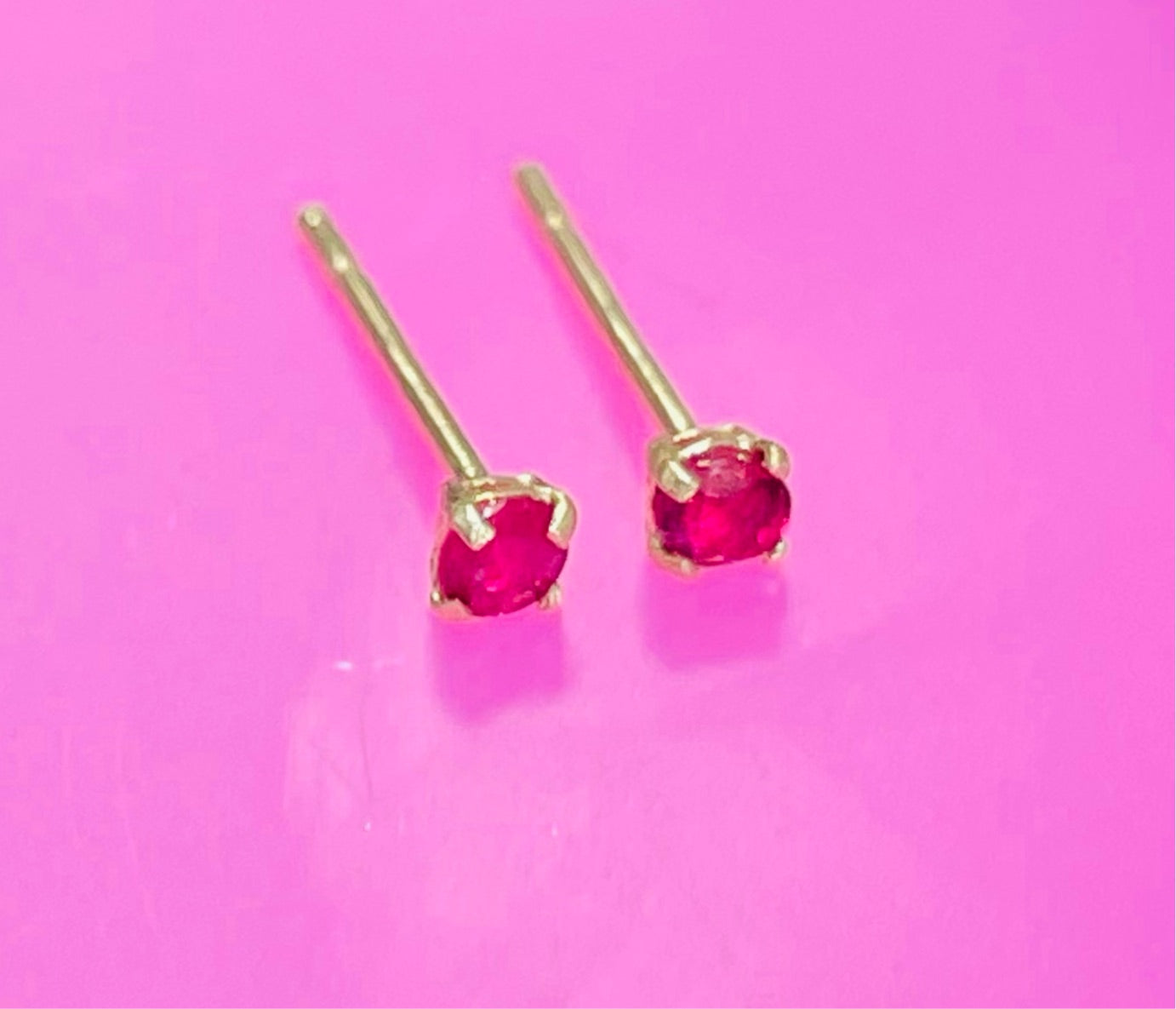 2MM Natural Ruby Baby Micro 14K Yellow Gold Stud Earrings